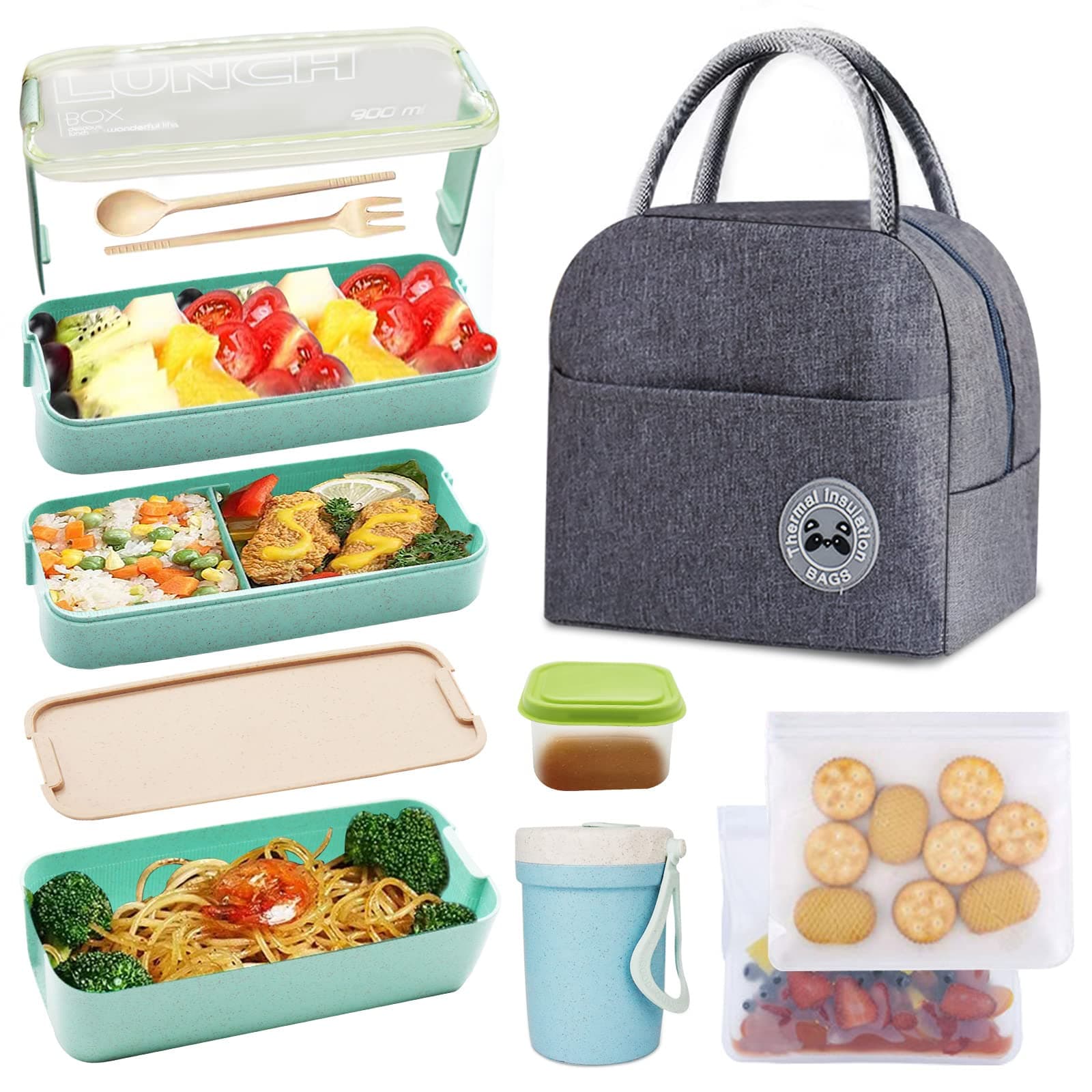 Bento Box Kit,Japanese Lunch Box 3-In-1 Compartment,Leakproof 3 Layer Lunch Container for Kids and Adults