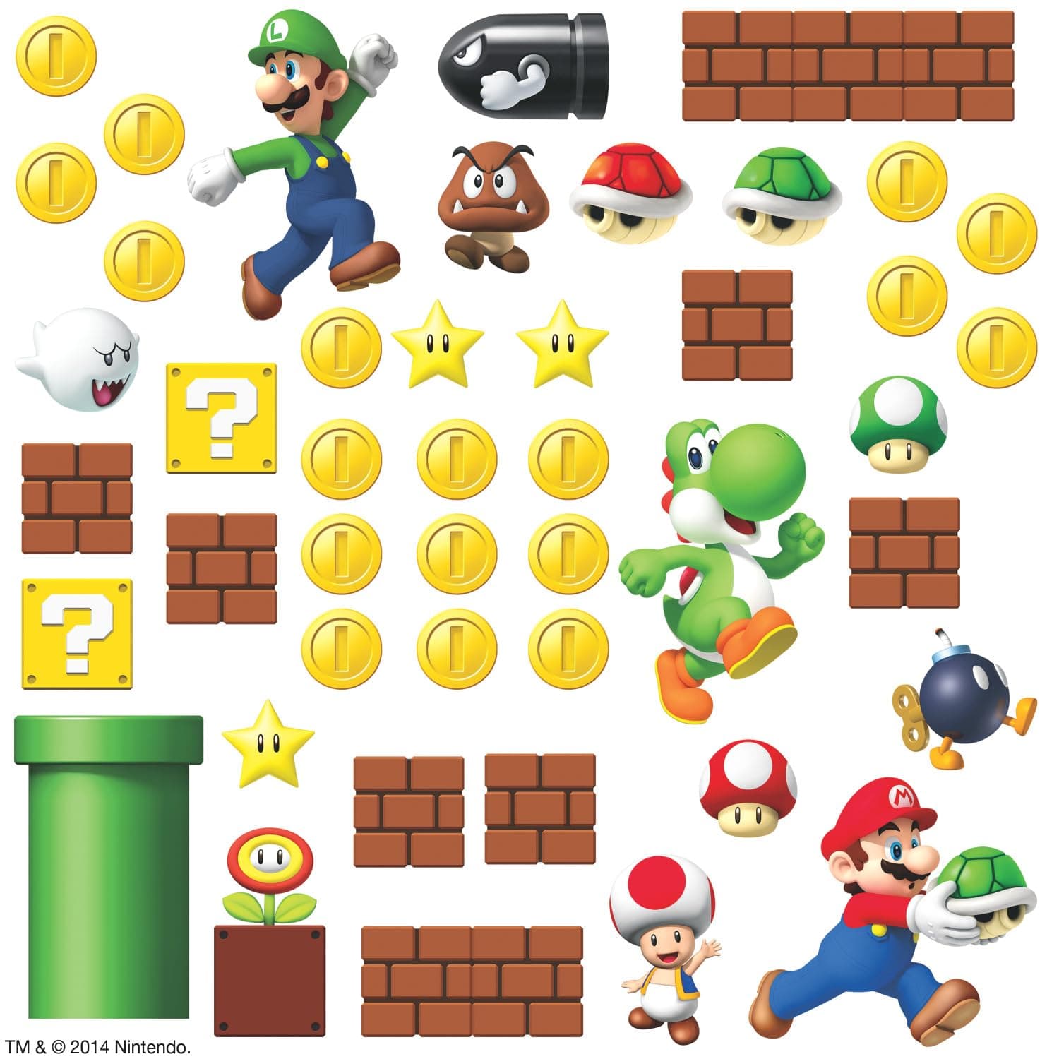 RoomMates RMK2351SCS Nintendo - Super Mario Build A Scene Wall Decal, Multicolor, 5.715 cm. 5.715 cm by 12.7 cm. 20.32 cm, Set of 45 Pieces