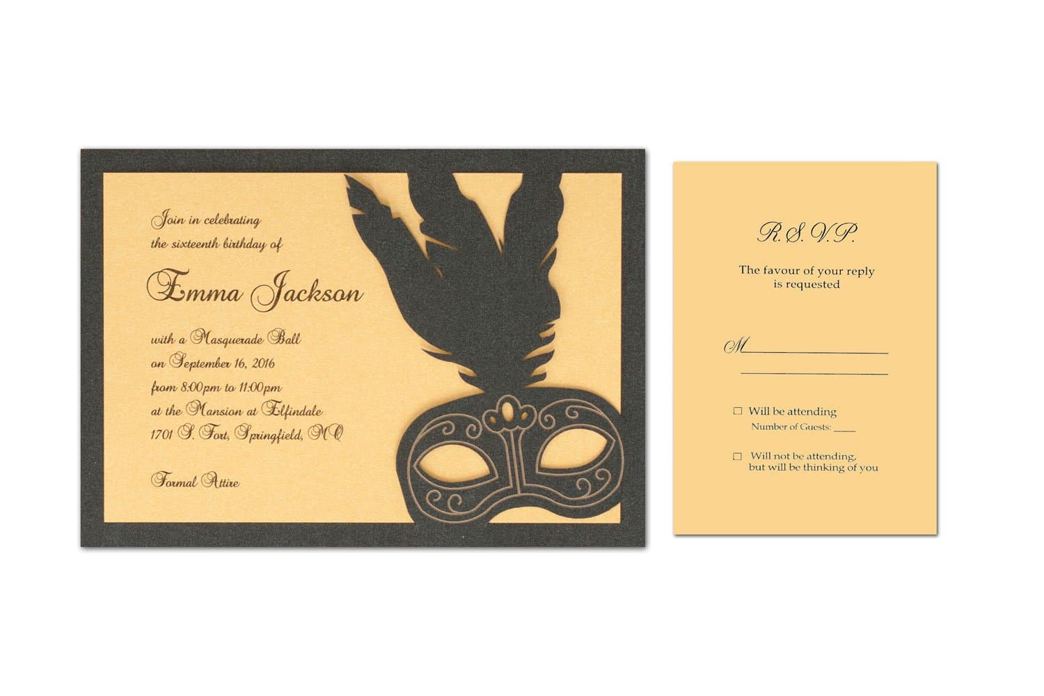 Intricutz Laser Cut Layered Masquerade Invitation Kit with Envelopes, 25-Pack (MASQOBSI107YBRD100ENV)