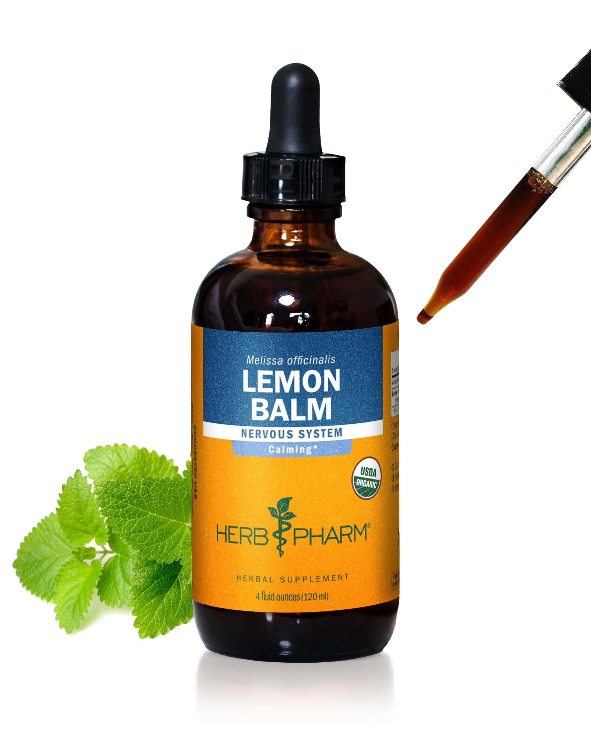 Herb Pharm Certified Organic Lemon Balm Liquid Extract for Calming Nervous System Support, Organic Cane Alcohol, 4 Ounce
