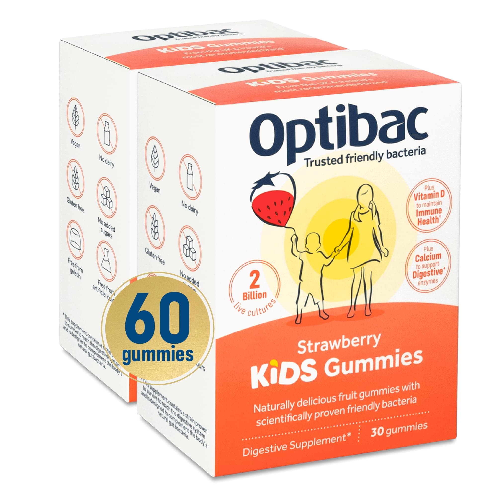 Optibac Probiotics Kids Probiotic Gummies - Vitamin D & Calcium for Immune Support & Gut Health - Most Trusted by Parents - 60 Vegan Gummies