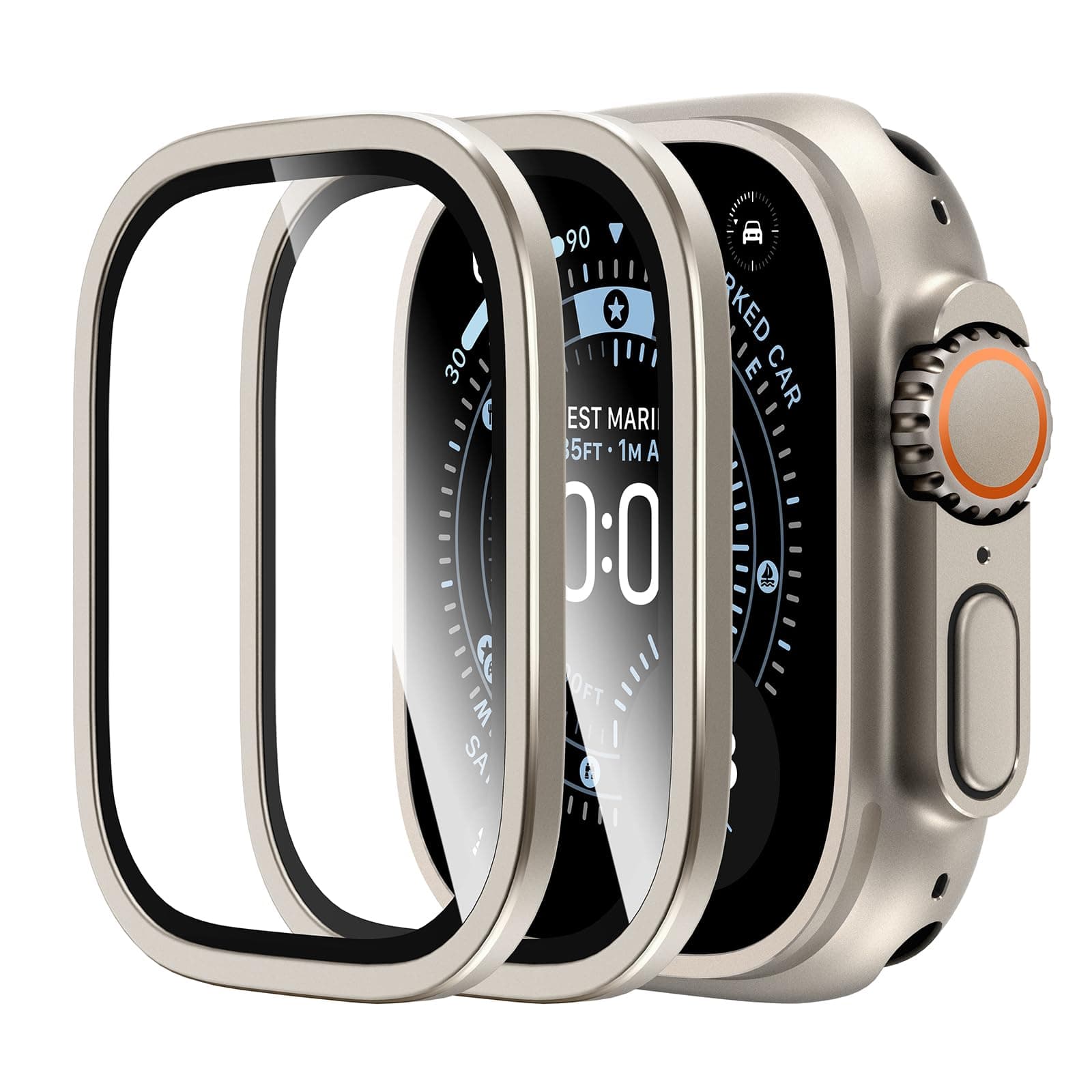 LϟK 2 Pack for Apple Watch Ultra 3/2 / Ultra Screen Protector 49mm - 9H Tempered Glass + Titanium Alloy Frame [Stay Original] Waterproof HD Glass Film for iWatch Ultra 49mm, Titanium