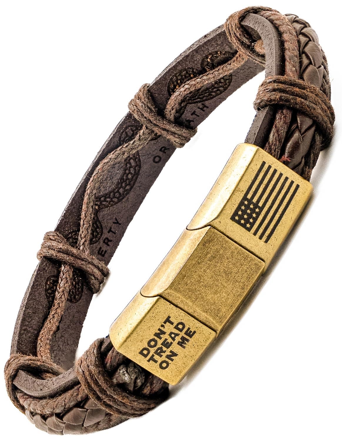 iHeartDogs Hero Company Leather Bracelet for Men - 'Don't Tread on Me' Men's Leather Bracelet