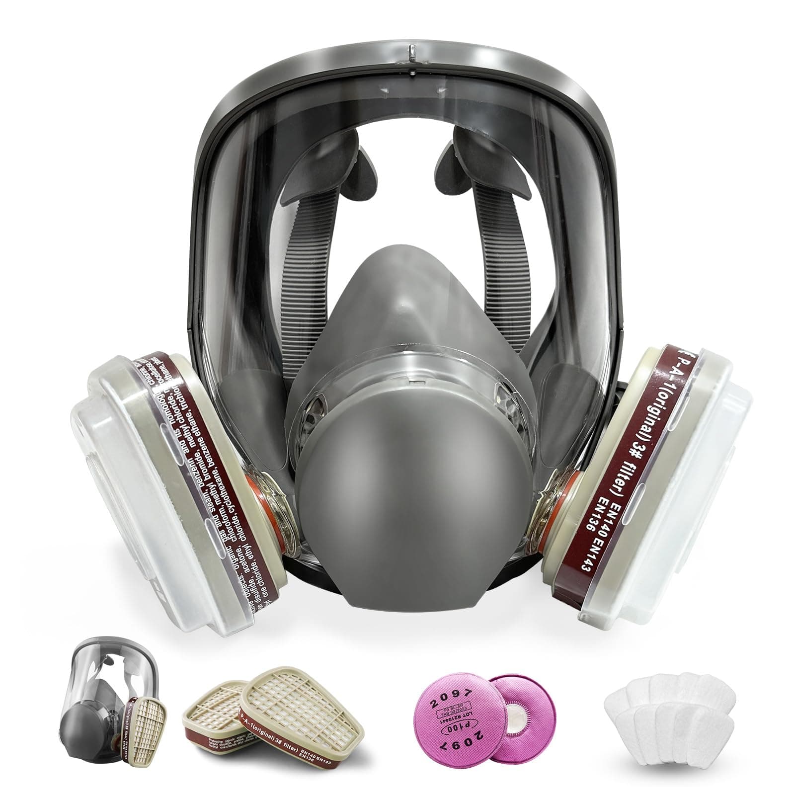 Reusable full Face Cover, Full Face Respirator Mask, Organic Vapor Gas Mask with Activated Carbon Filters Anti-fog Gas Cover Against Dust Fume for Painting, Polishing, Welding, Staining, Cutting