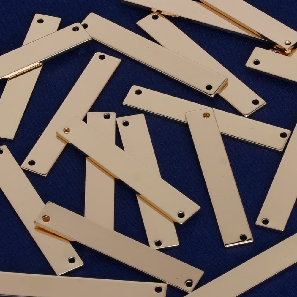 1 5/8"x1/4"(40x6mm) Brass Rectangle Stamping Blank Bar with 2 Holes,Necklace bar Blanks,Name Plated,DIY Jewelry,Sold 10pcs/lot,Gold Plated