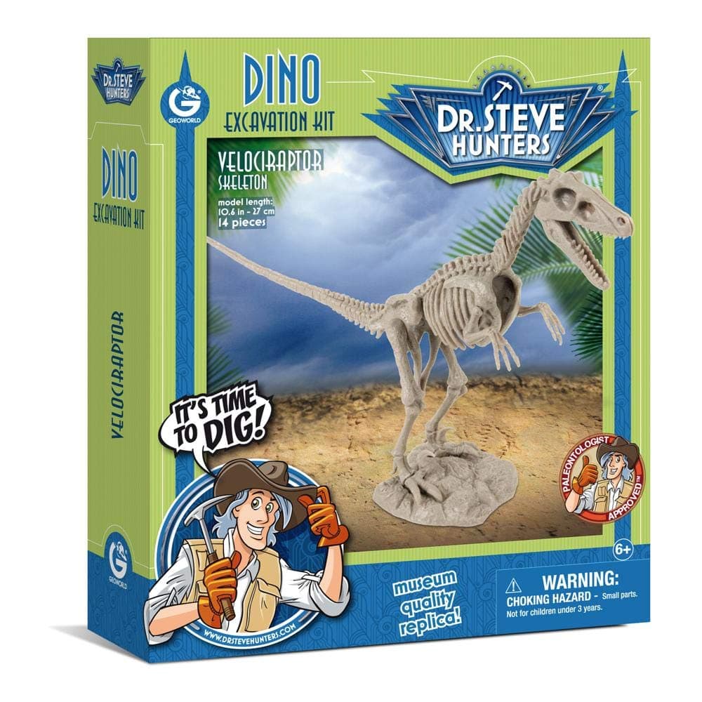 Dr Steve Hunters - Dino Dig Excavation Kit - Velociraptor - 14 Pieces - Uncle Milton Scientific Educational Toy, Multicolour
