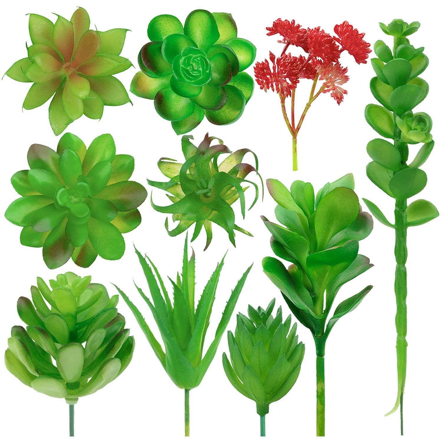 GPARK (Mini Size 10 Pcs Artificial Succulents Pots Plants Fake Assorted Simulation Cactus Cacti DIY Materials Decorative Plastic Green Leaf Faux Aloe 2-4 inch Small Size (No Cube)