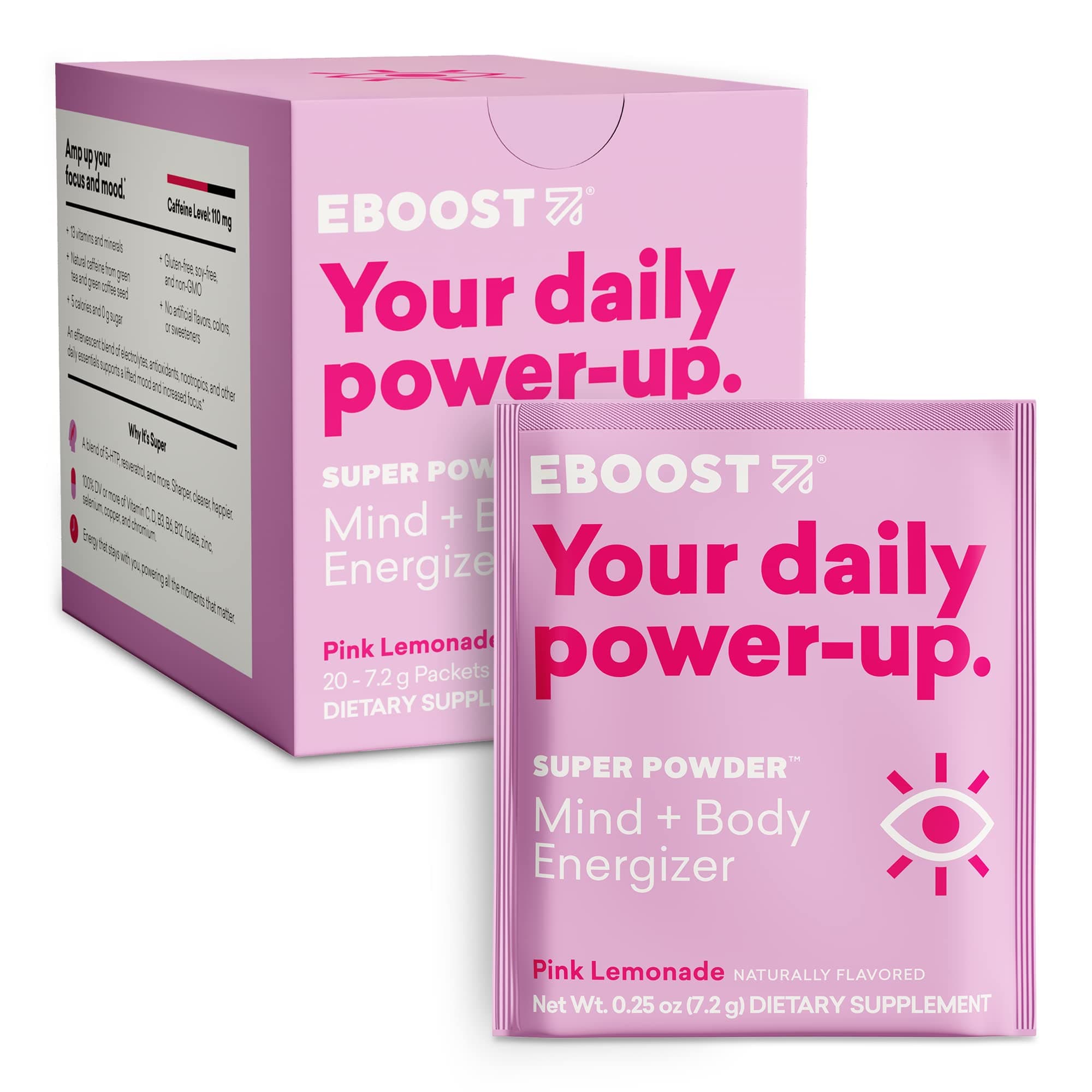 Super Powder Drink Mix - Pink Lemonade 0.2 oz 20 Pack Hydration Energizer Electrolytes Powder - 13 Vitamins & Minerals - 110 mg Caffeine - 0 Added Sugar - No Artificial Flavors or Sweeteners