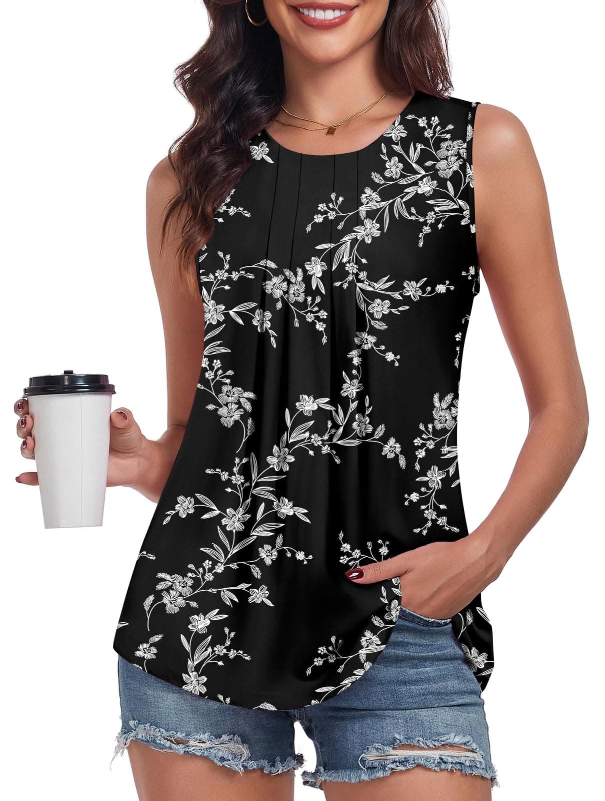 Bestbee Women's Sleeveless Chiffon Blouses Dressy Casual Tank Tops 2025 Summer Crew Neck Tunics Office Cute Work Shirts