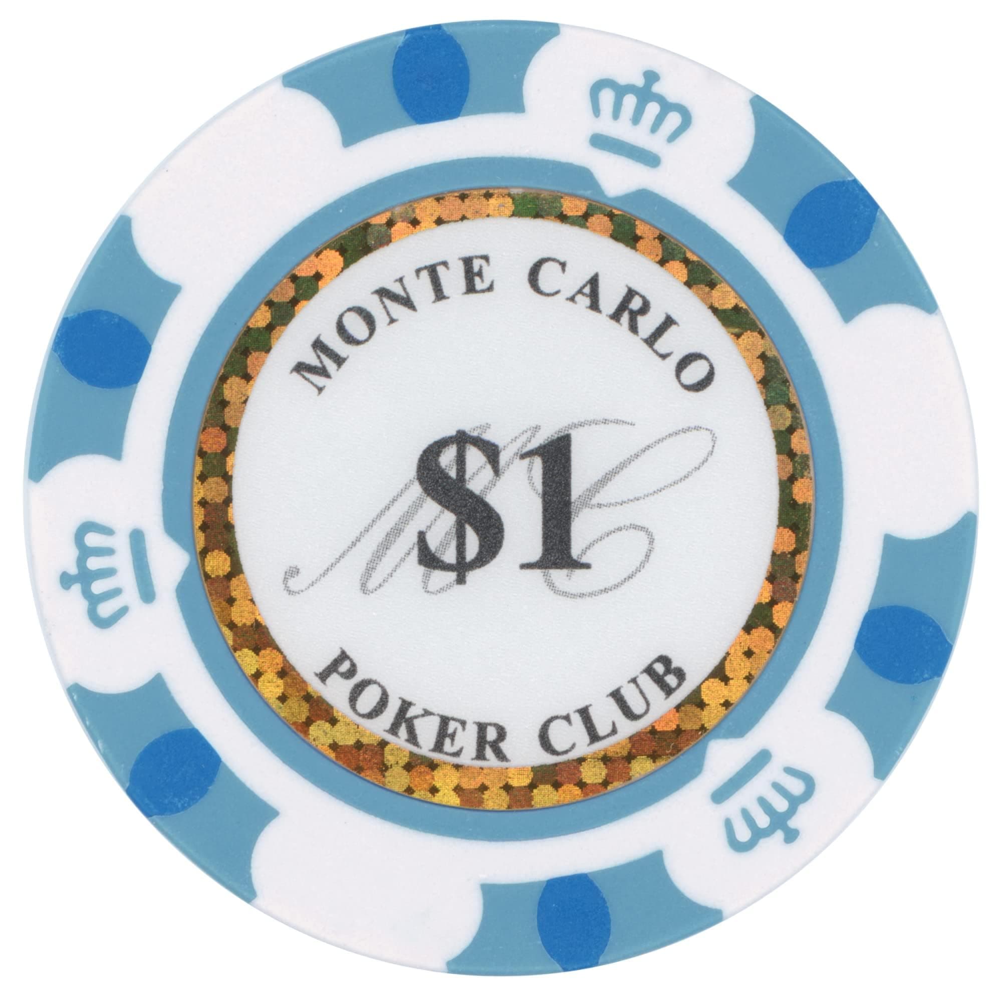 Brybelly Monte Carlo Poker Chip Heavyweight 14-Gram Clay Composite - Pack of 50 ($1 White)