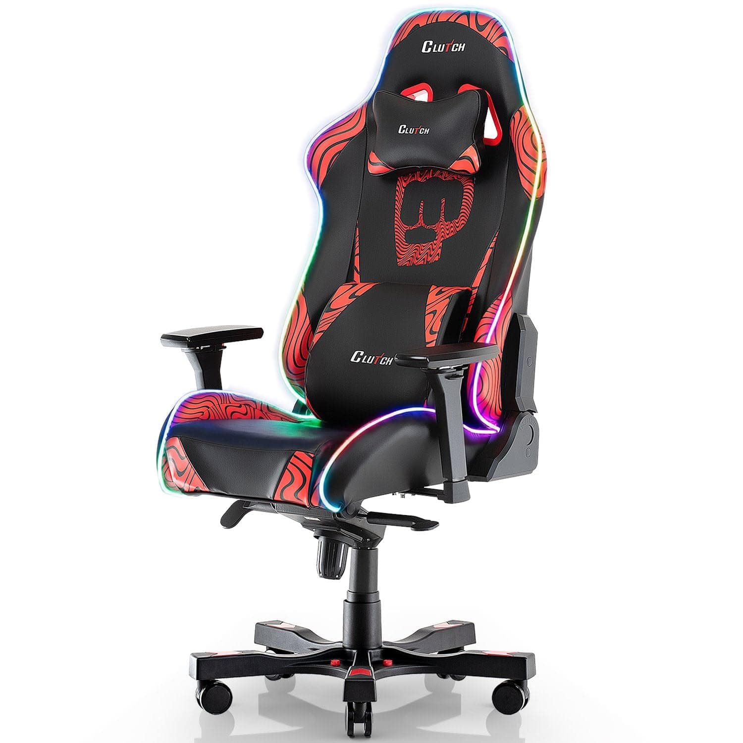 Clutch Chairz Throttle Series Pewdiepie Edition LED Gaming Chair - Premium Ergonomic Design, Lumbar and Head Support Pillows - Black/Red