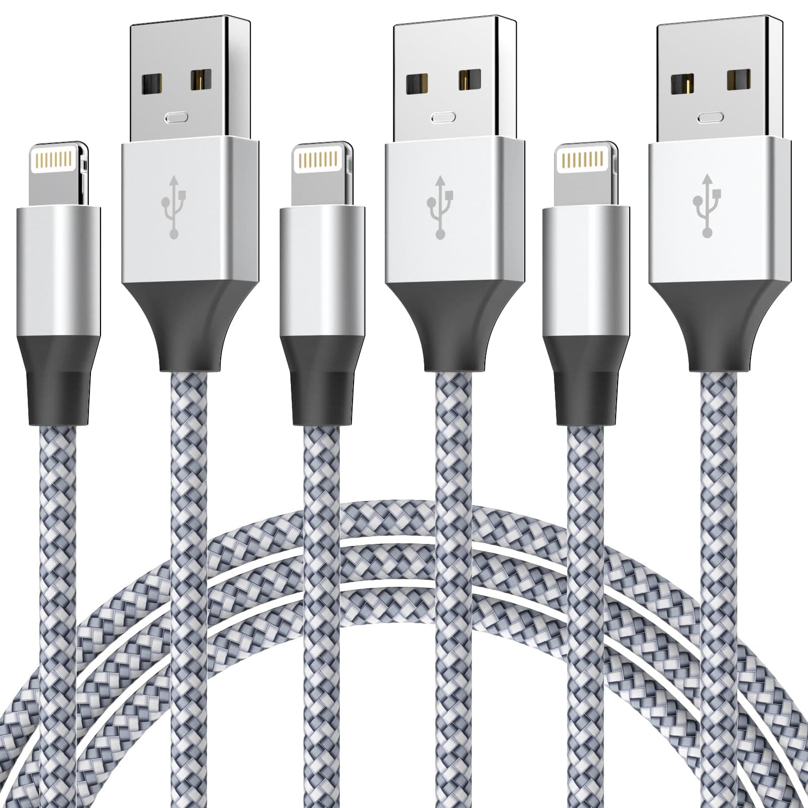 Durable iPhone Charger Cord 6FT 3Pack [Apple MFi Certified] Lightning Cable Nylon Braided iPhone Cord Fast Charging Cable Compatible with iPhone 14/13/12 Pro Max/12Pro/11