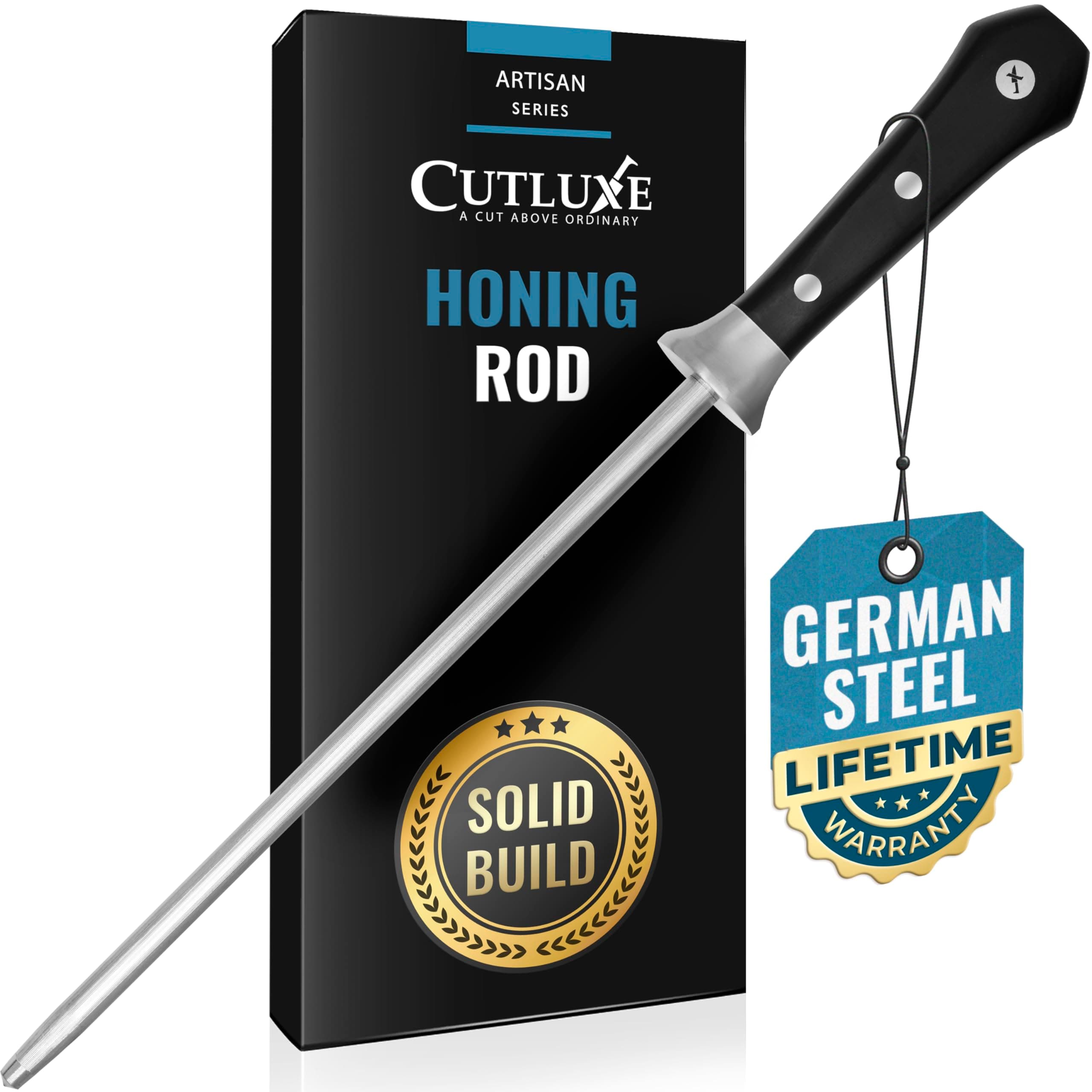Cutluxe Honing Rod, Professional Knife Sharpener Rod – 10" Honing Steel – Ergonomic Handle Design, Grilling Gifts for Men – Artisan Series