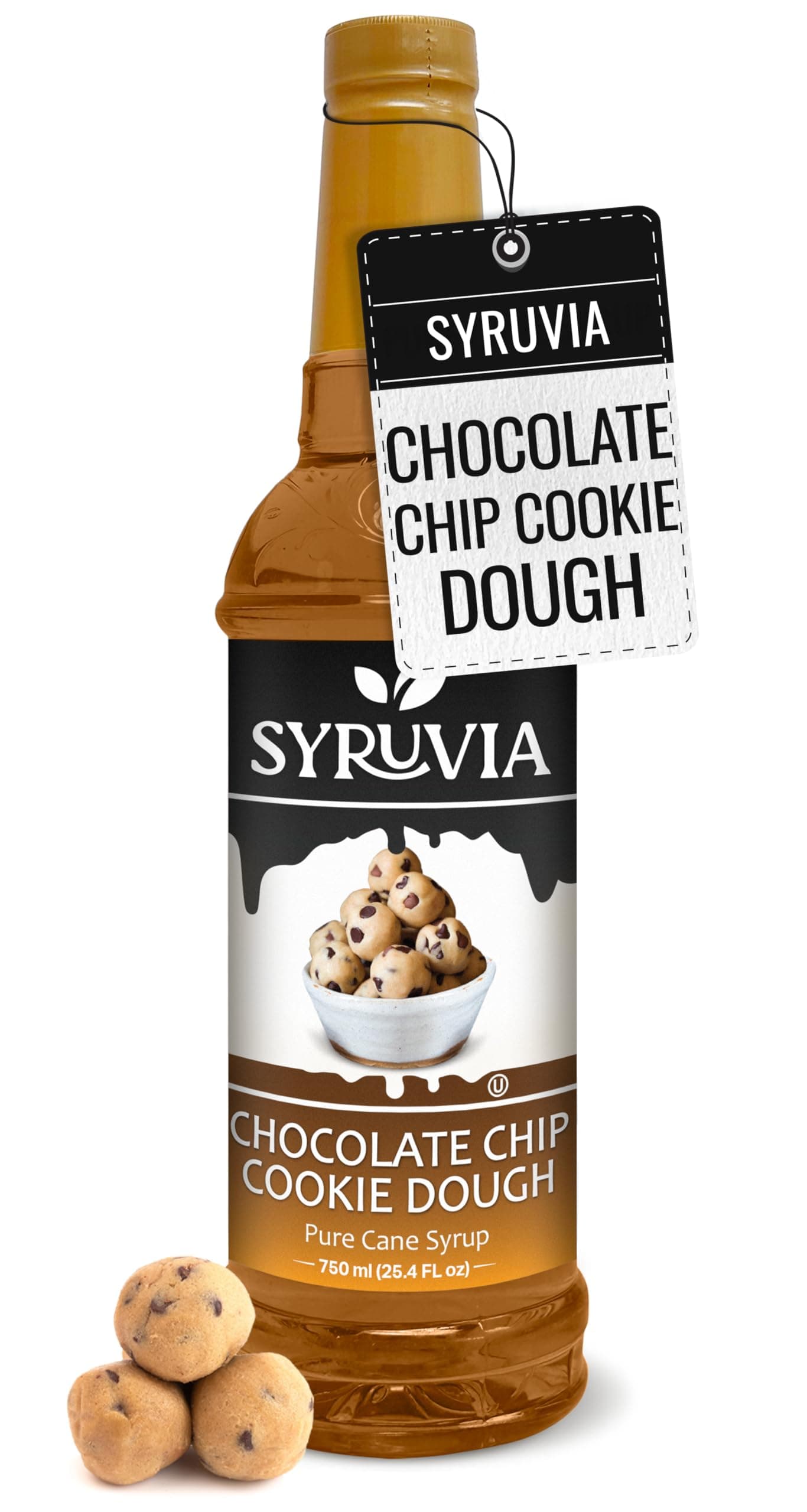 Syruvia Coffee Syrup, Chocolate Chip Cookie Dough Flavored Syrup for Drinks, Lattes, and Desserts – 25.4 fl oz