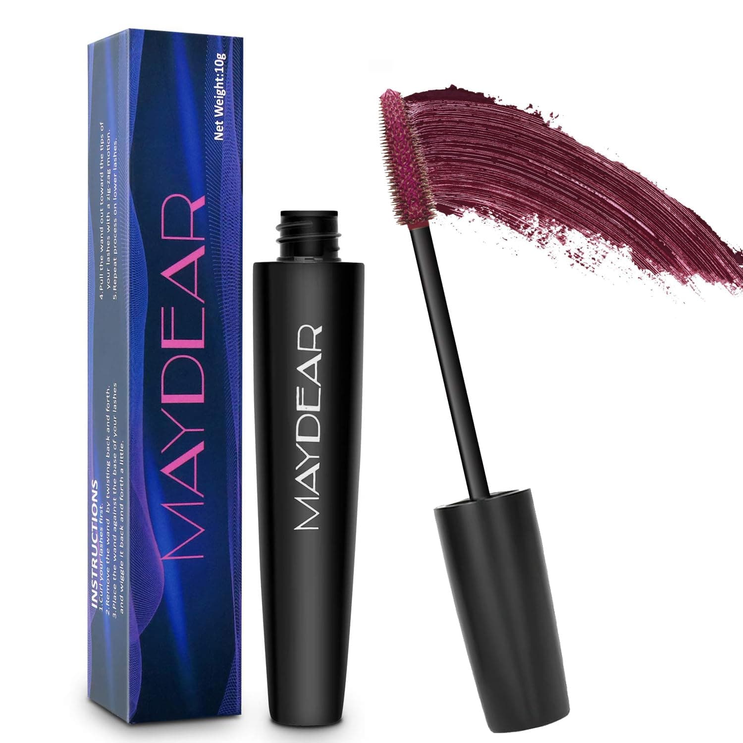 Burgundy Mascara for Eyelashes, Waterproof Colored Long Lasting Smudgeproof for Women Fast Dry Lengthening Eye Makeup Party - Dark Purple