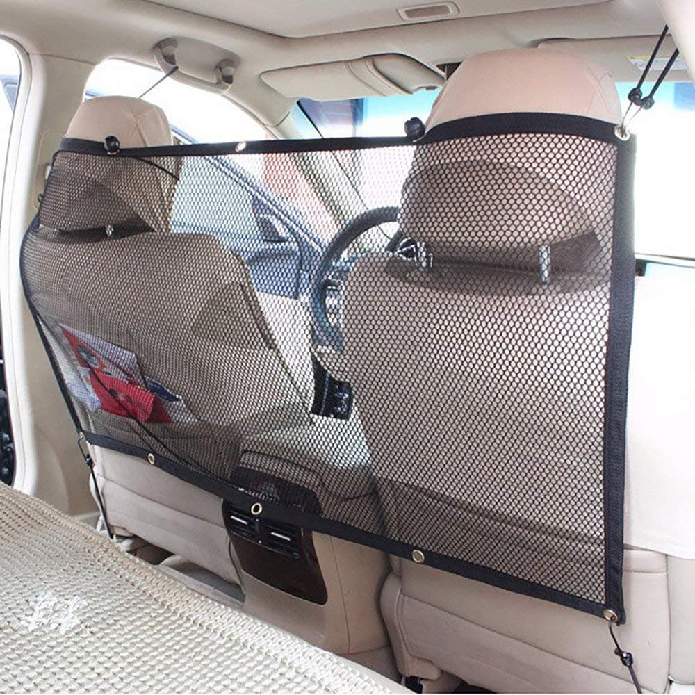FREESOO Car Pet Barrier Safety Net for Dog, Vehicle Universal Mesh Fence Safety Barrier Durable Travel Blocks Dogs Access To Car Front Seats, Car Safety Net Dog Guard Barrier Protector 115X62CM