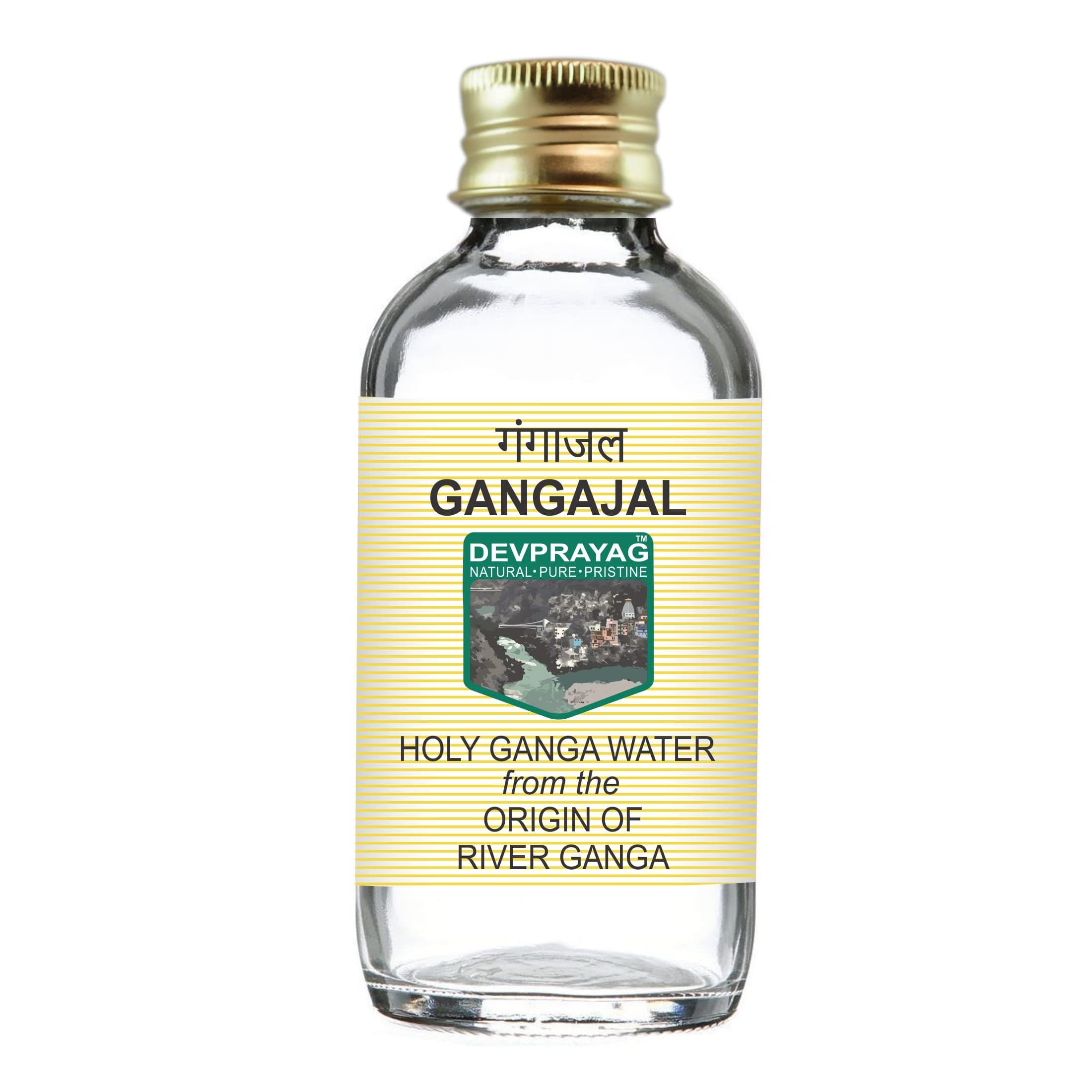 Devprayag Gangajal Holy Ganga Water from the Origin of River Ganga at Devprayag in Clear Glass Bottle 100ml (3.38oz)