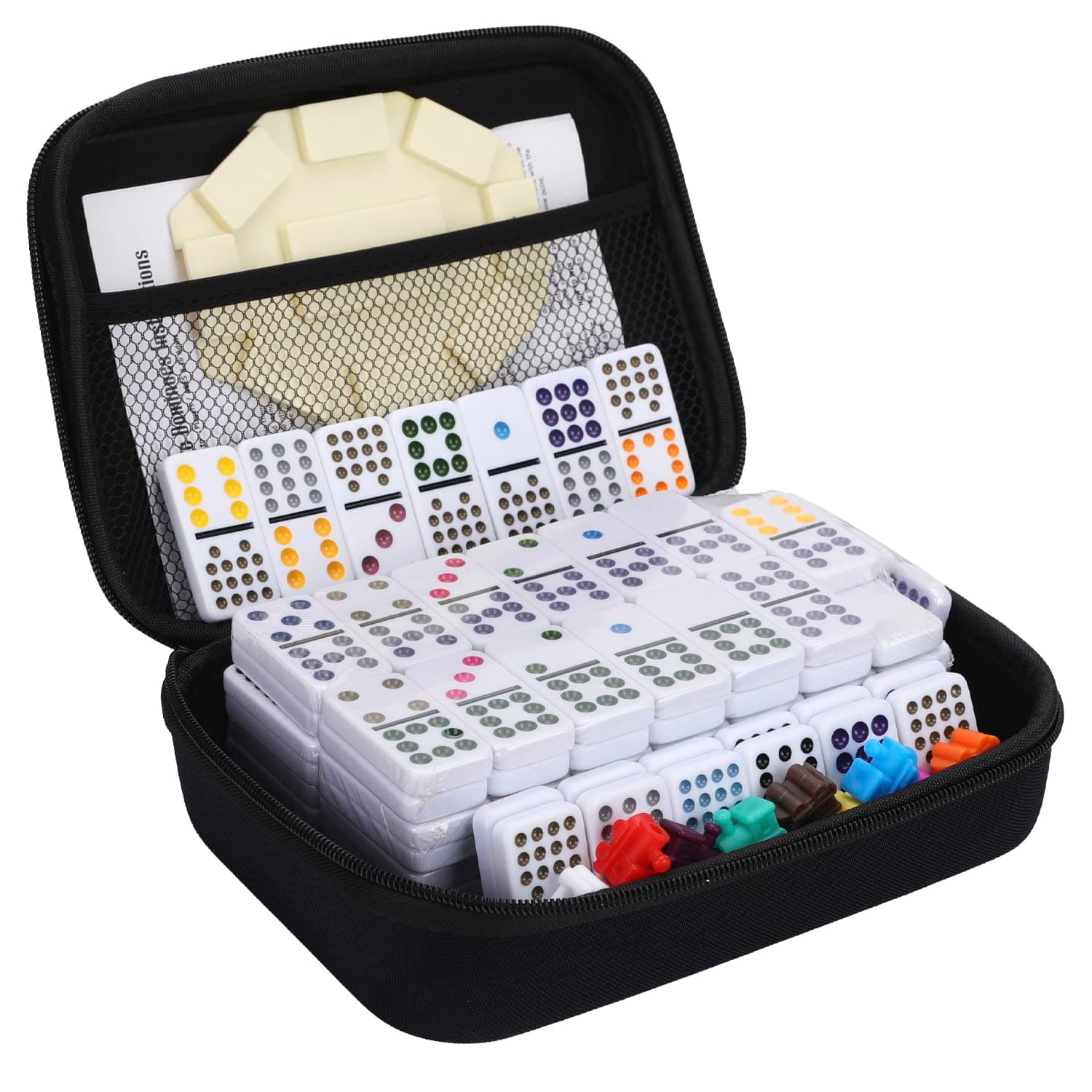Mexican Train Dominoes Set Double 15,Double Fifteen Dominoes with 136 Tiles,Dot Dominos for Adults Family Board Games with Lightweight EVA Case Portable for Travel Camping