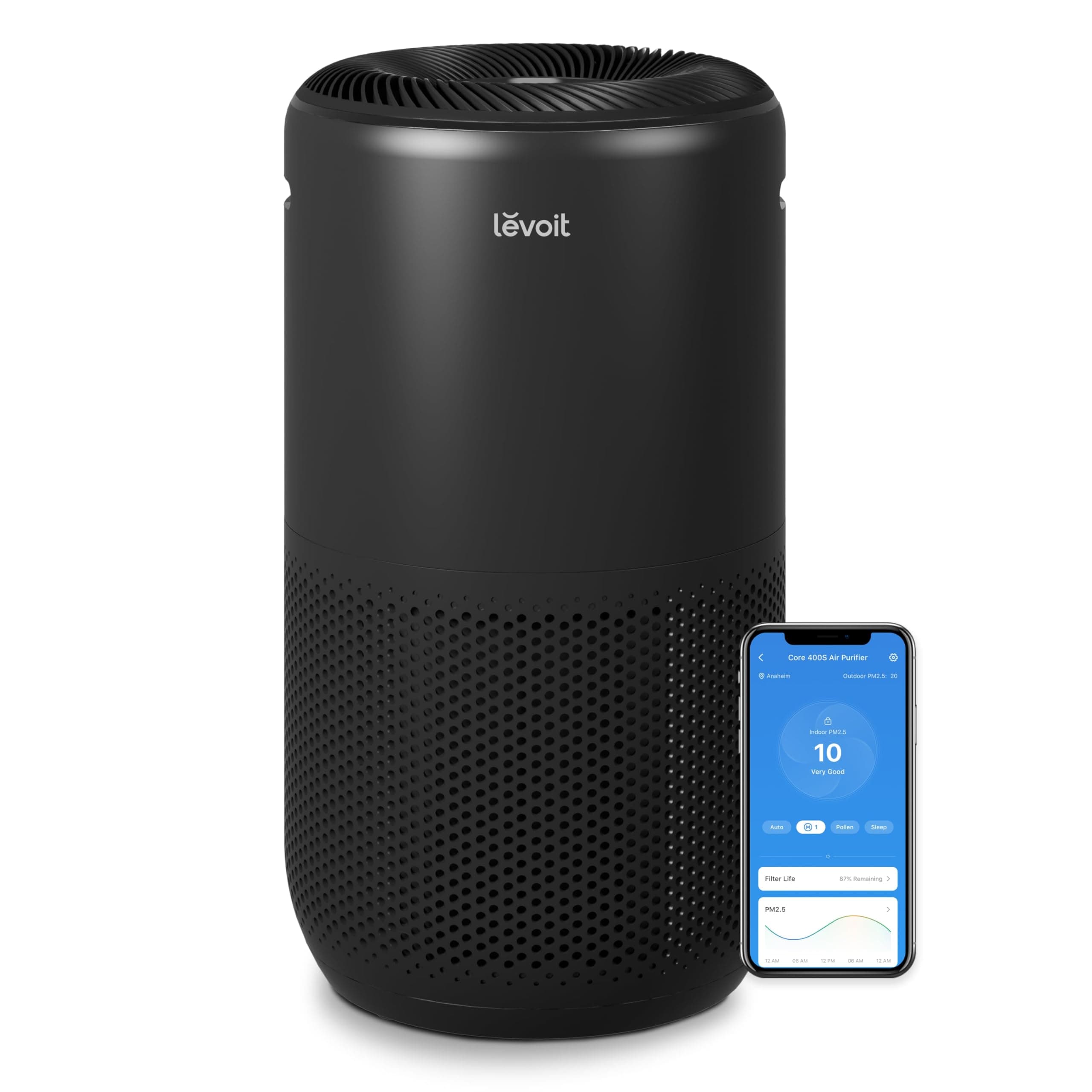 LEVOIT Air Purifiers for Home Large Room Up to 1980 FtΒ² in 1 Hr With Air Quality Monitor, Smart WiFi and Auto Mode, 3-in-1 Filter Captures Pet Allergies, Smoke, Dust, Pollen, Core 400S, Black