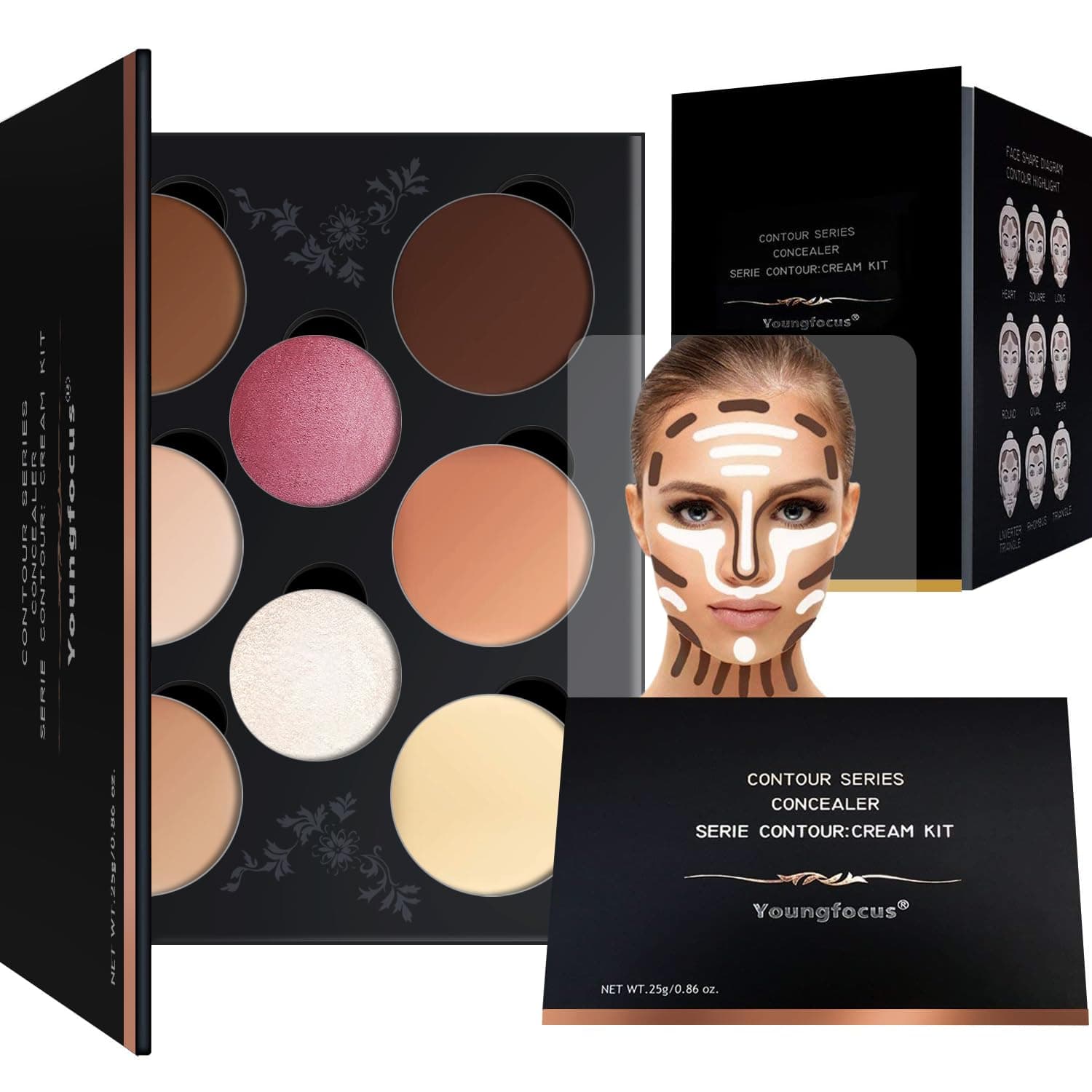 Cosmetics Cream Contour Best 8 Colors Contouring Foundation - Highlighting Makeup Kit/Concealer Palette - Vegan, Cruelty Free and Hypoallergenic - Instruction Manual(Face Blushes)