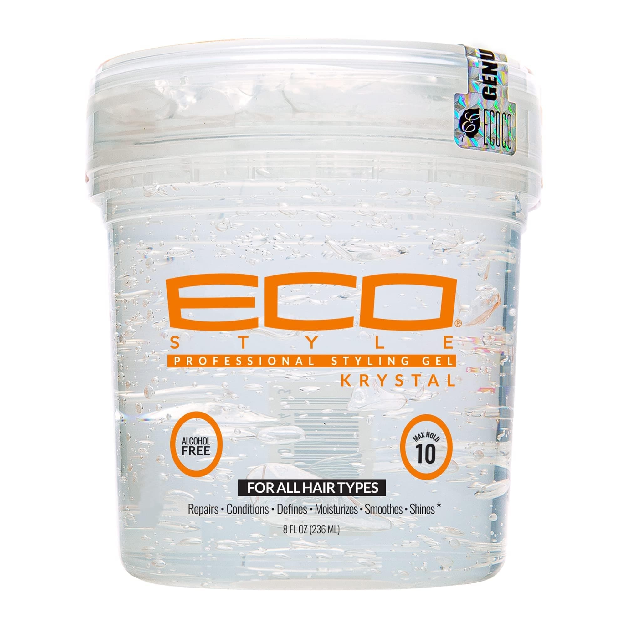 Eco Style Krystal Styling Gel - Adds Body and Shine to all Styles - Moisturizes and Maintains Healthy Hair - Strong, Weightless Hold - Ideal for any Hair Type and Color - Leaves No Residue - 8 oz