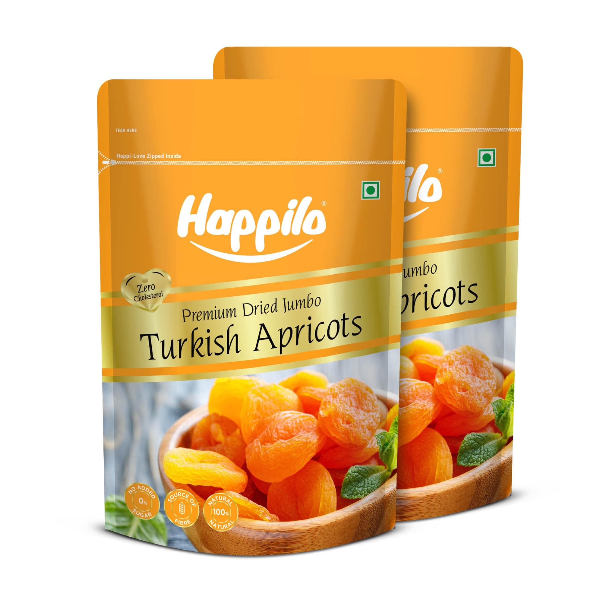 Happilo Premium Dried Turkish Apricots 200g each (Pack of 2), Jumbo Size Seedless Khumani, Juicy and Tangy Dehydrated Fruits