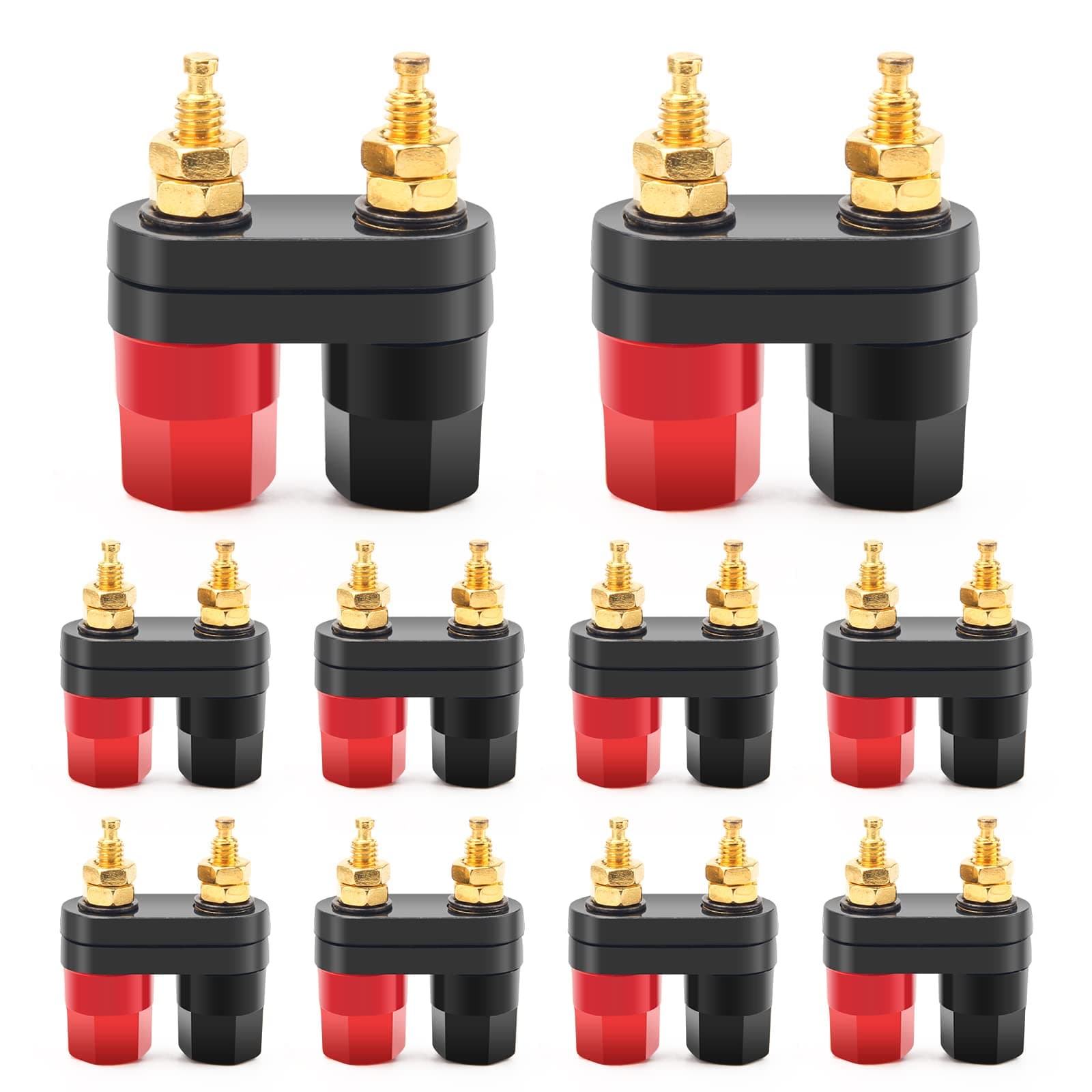 10Pcs Gold Plated Insulated Terminal Binding Post Power Amplifier Dual 2-Way Banana Plug Jack