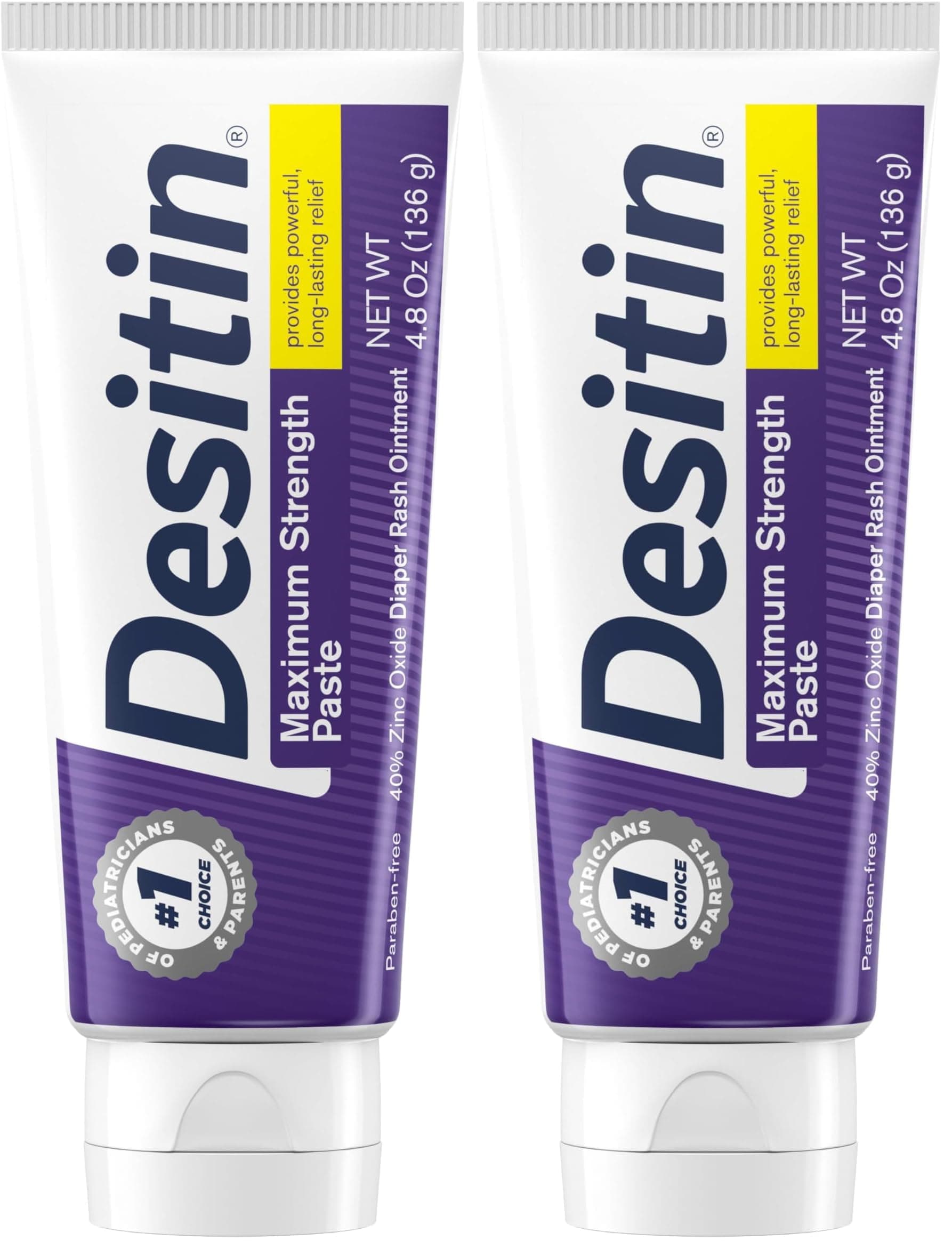 Maximum Strength Baby Diaper Rash Cream, 40% Zinc Oxide for Treatment, Relief & Prevention, Hypoallergenic, Phthalate- & Paraben-Free Paste, Protects Skin for 12 Hours, 4.8 oz (Pack of 2)