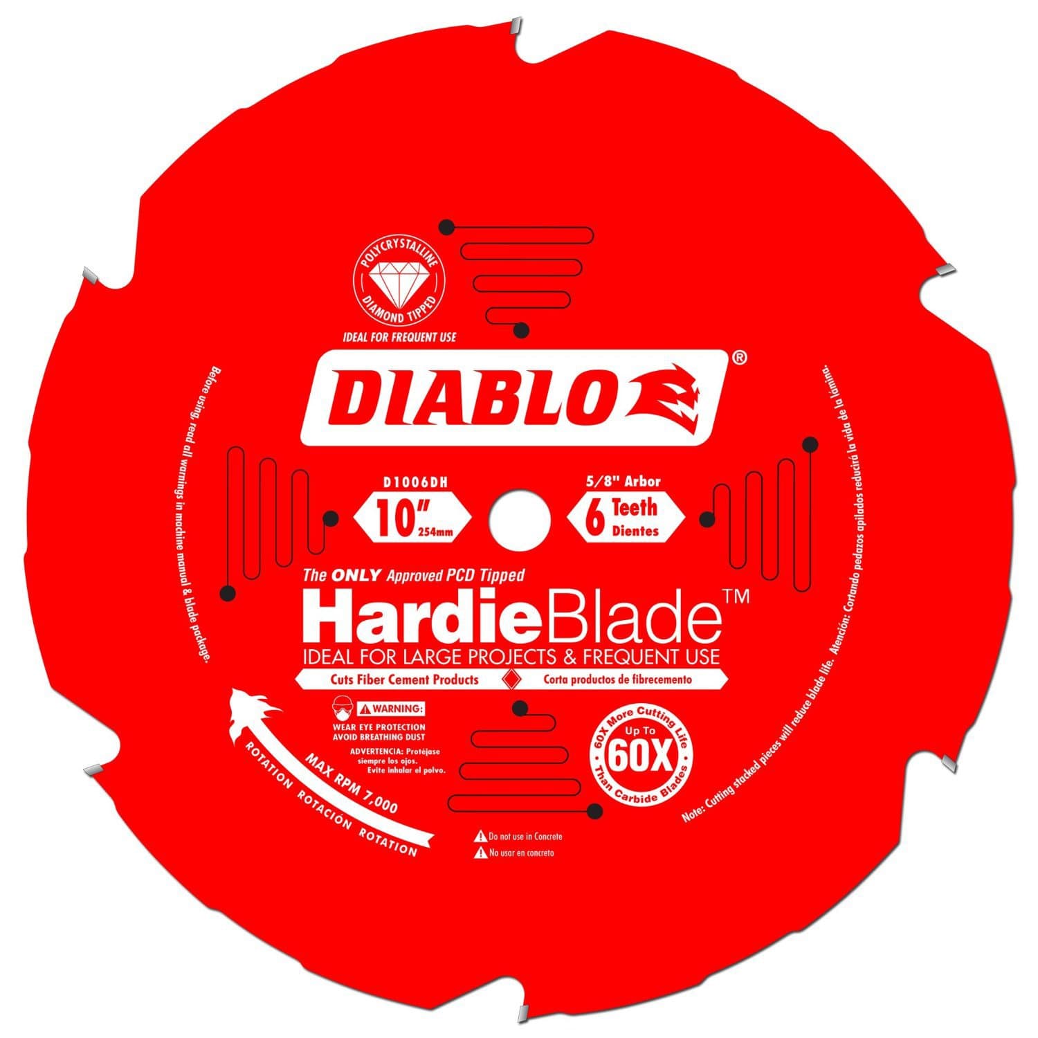 Freud Diablo 10-Inch by 6 Tooth Polycrystalline Diamond Tipped TCG Hardie Fiber Cement Saw Blade 5/8-Inch Arbor Perma-Shield Coated