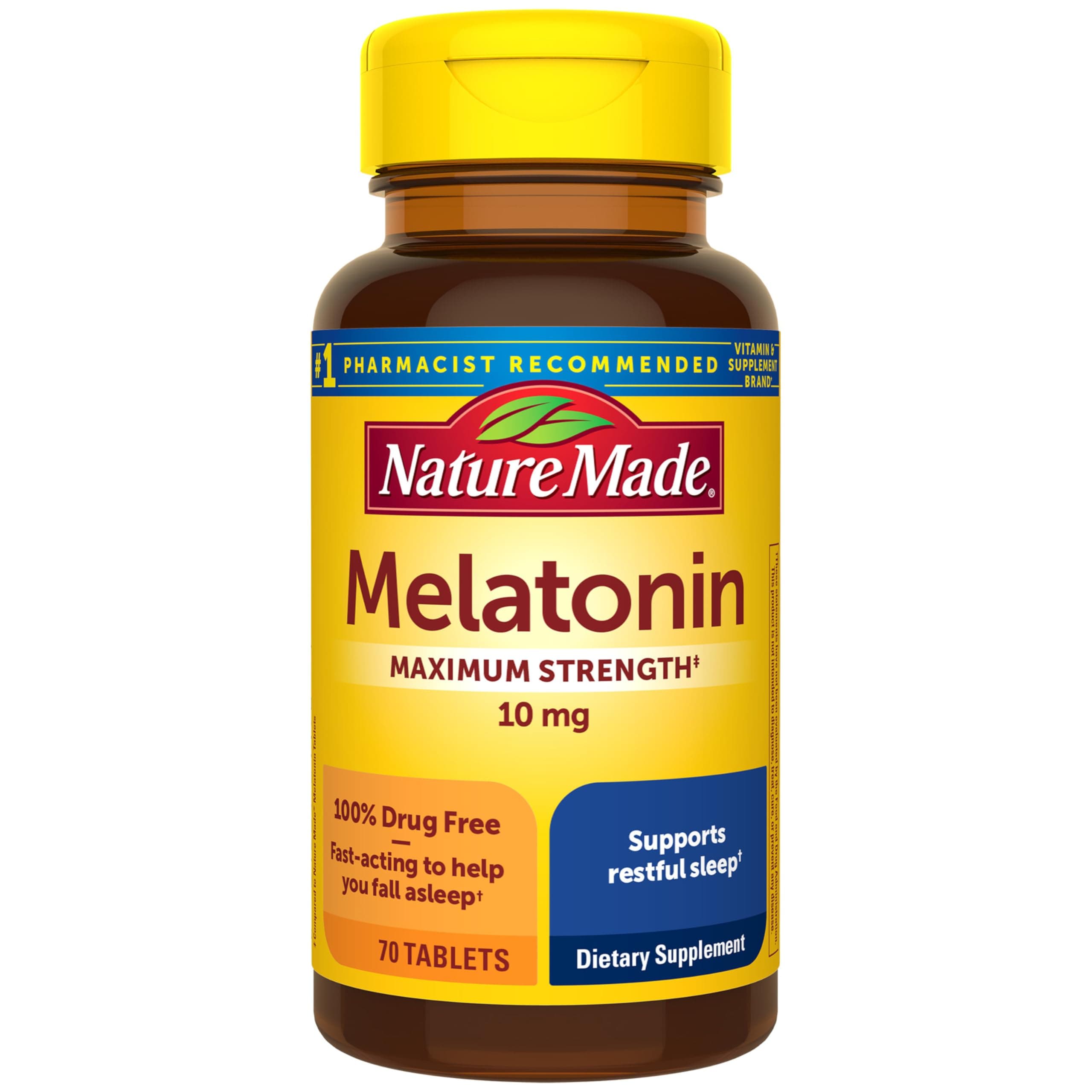 Melatonin 10mg Maximum Strength Tablets, 100% Drug Free Sleep Aid for Adults, Melatonin for Adults, 70 Count, 70 Day Supply