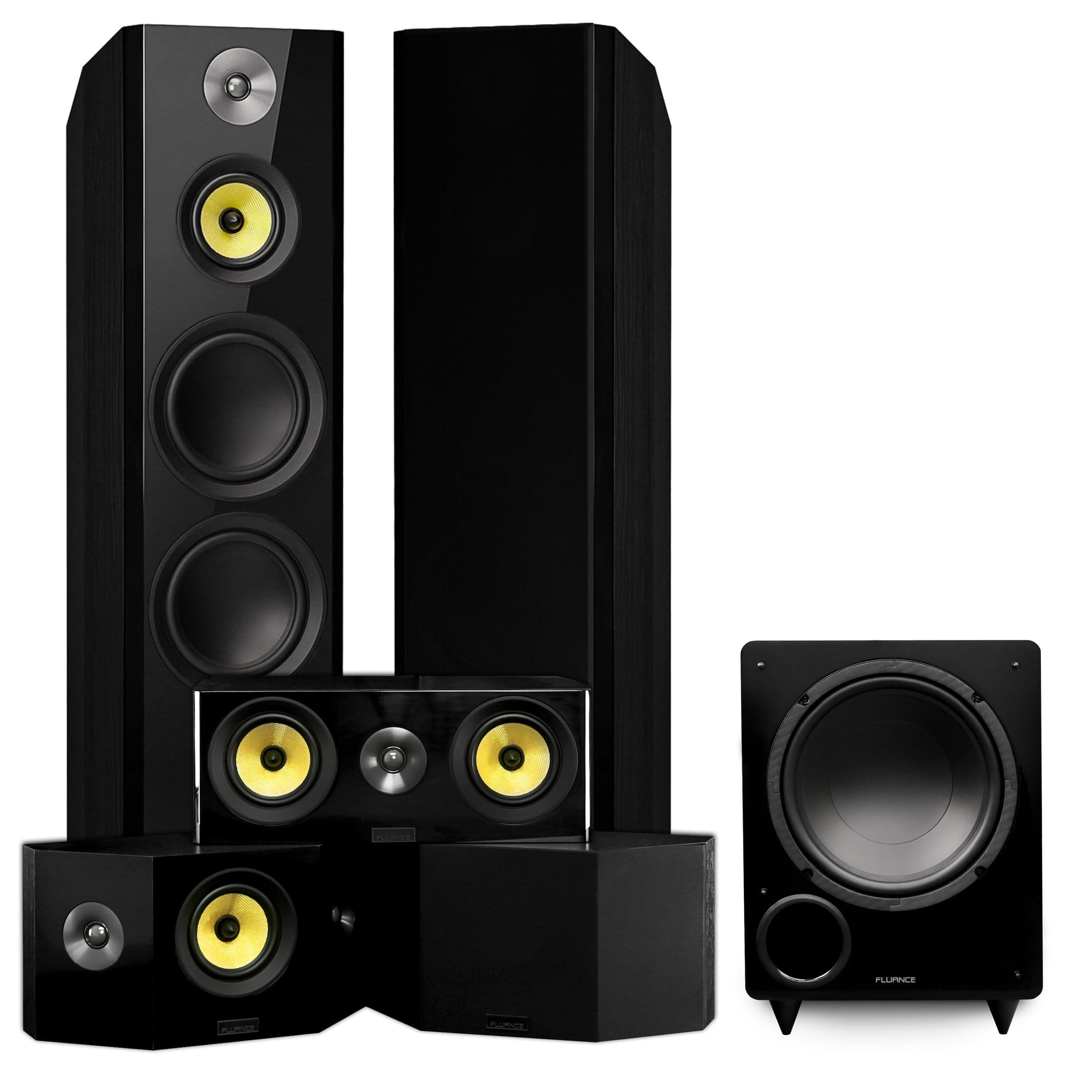 Fluance Signature HiFi Surround Sound Home Theater 5.1 Channel Speaker System Including 3-Way Floorstanding Towers, Center Channel, Bipolar Speakers and DB10 Subwoofer - Black Ash (HF51BB)