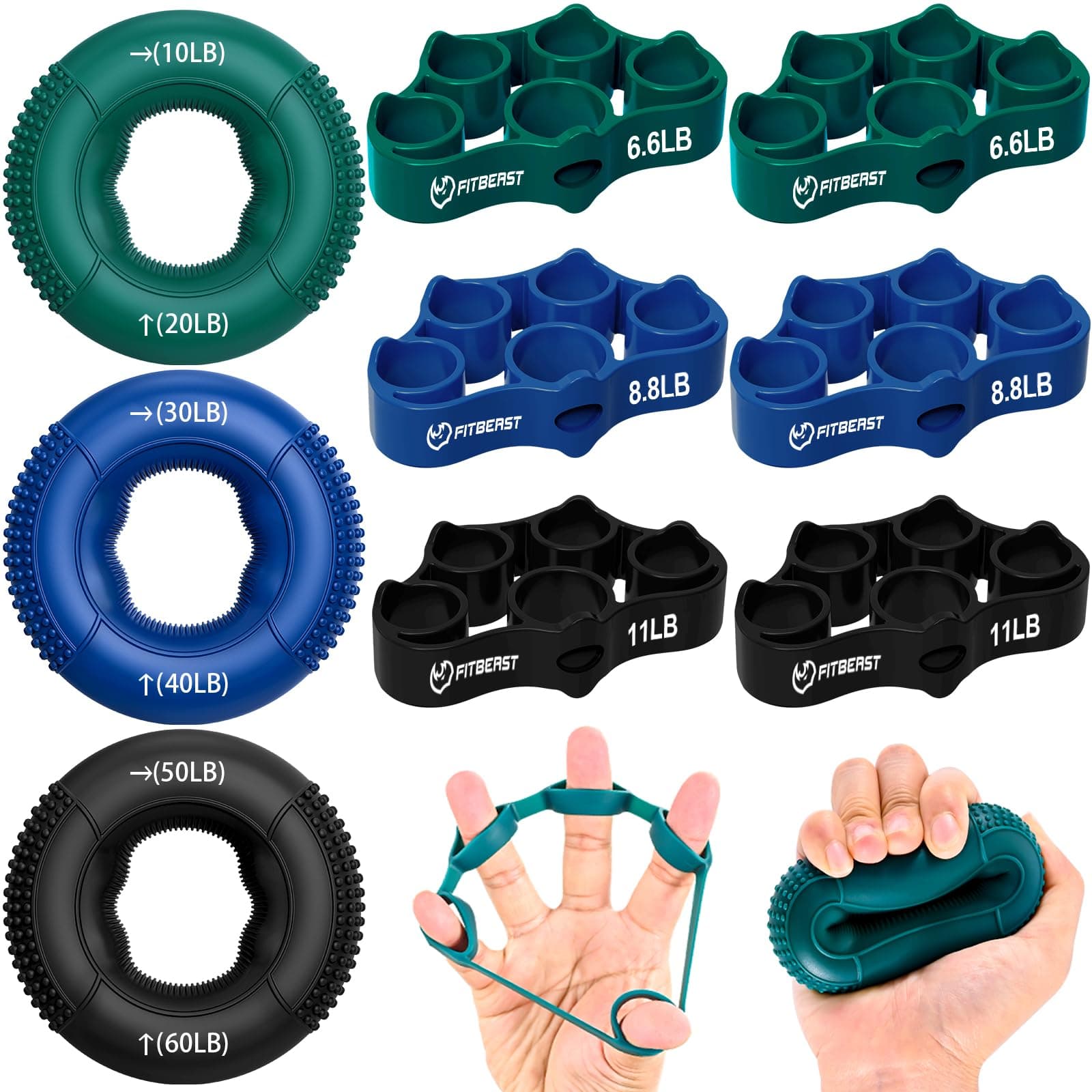 Grip Strength Trainer, Finger Exerciser, Forearm Strengthener 9-Piece Kit, Hand Grip Strengthener Targeted Strength, Relief & Recovery