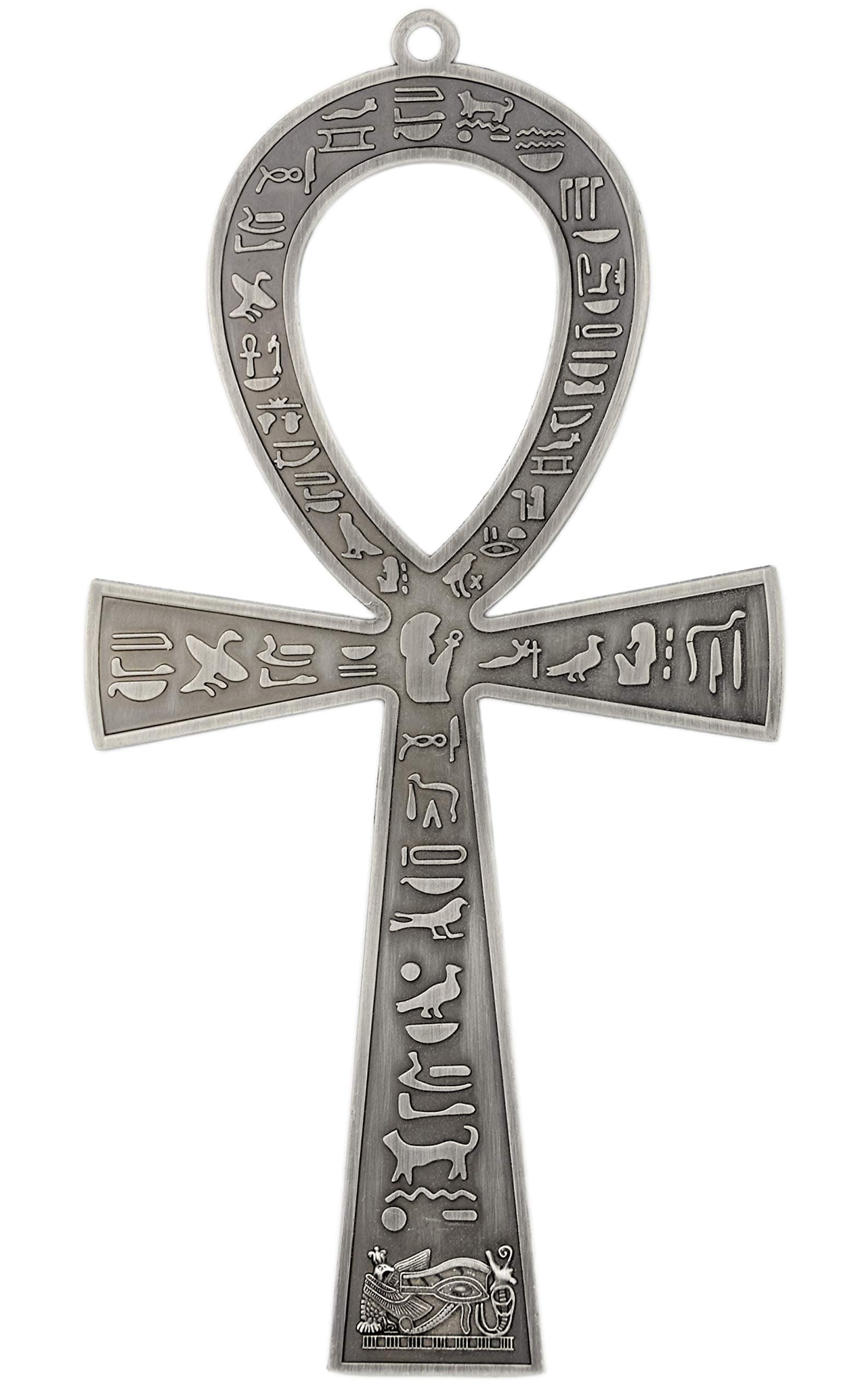 NileCart 8.5" Large metal Egyptian ANKH cross - ANKH Wall Art made in Egypt (Antique Silver)
