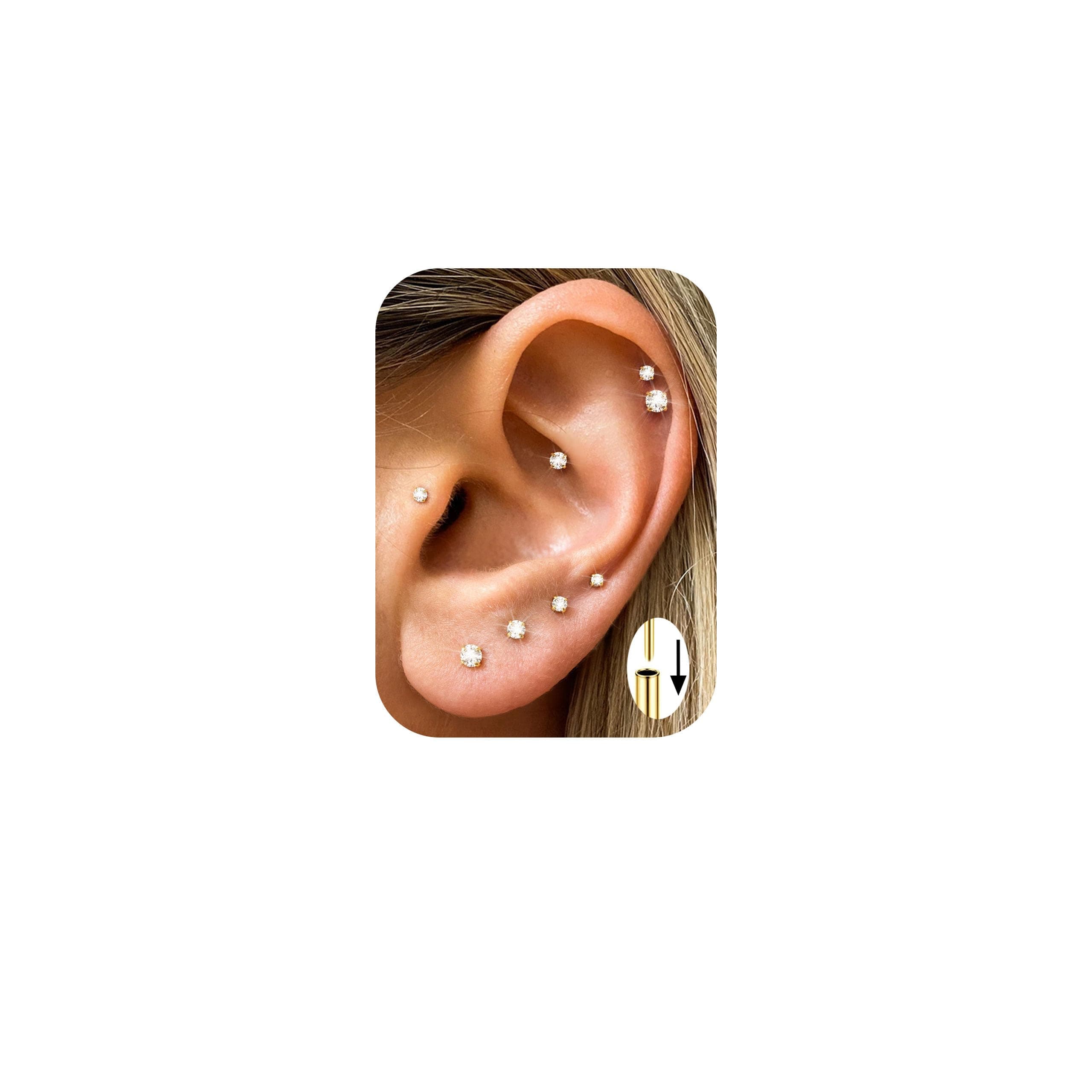 MILACOLATO G23 Implant Grade Titanium Earrings for Women 20G/18G/16G Threadless Flat Back Stud Earrings 14K Gold Plated Tragus Piercing Jewelry Hypoallergenic Push in Helix Cartilage Medusa Piercing Jewelry