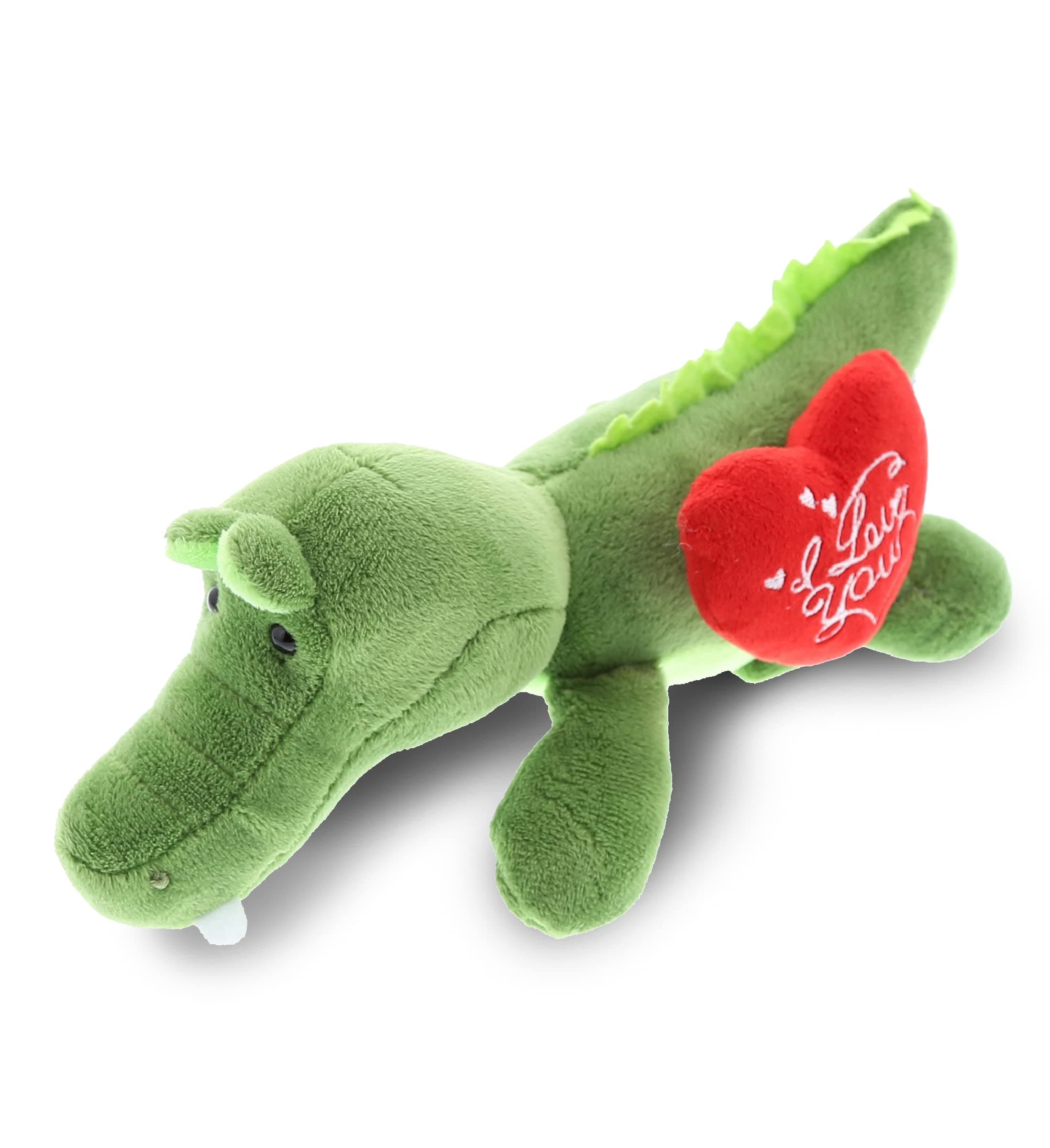 DolliBu I Love You Valentine Plush Green Alligator - Cute Stuffed Animal with Red Heart and Name Personalization Gift for Valentines Day, Birthday, Anniversary, Romantic Date - 7 Inches