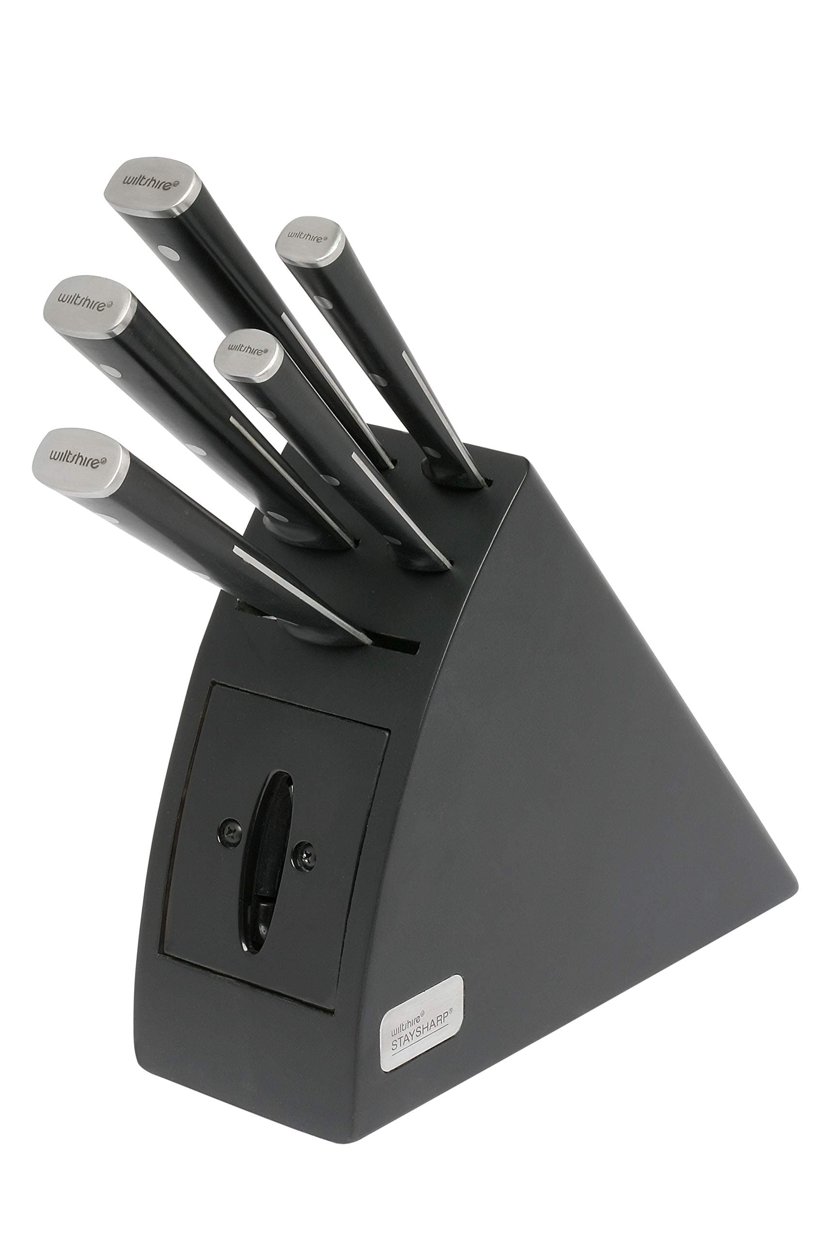 Wiltshire StaySharp Radius 6 Piece Triple Rivet Knife Block w Sharpener - Black