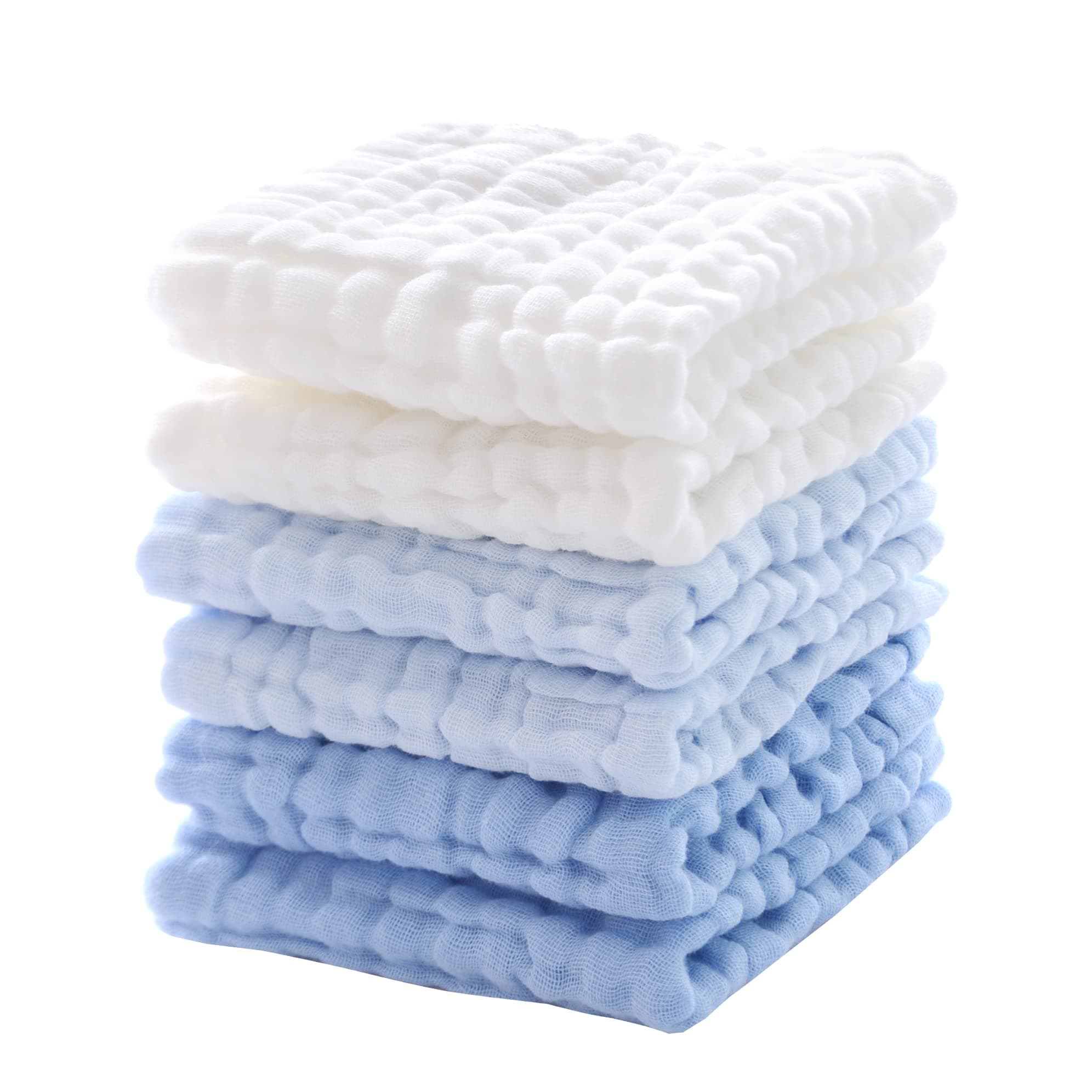 Baby Washcloths - Soft Face Cloths for Newborn, Absorbent Bath Wipes, Burp Cloths or Towels, Baby Registry as Shower. Pack of 6-12x12 inches (Blue)
