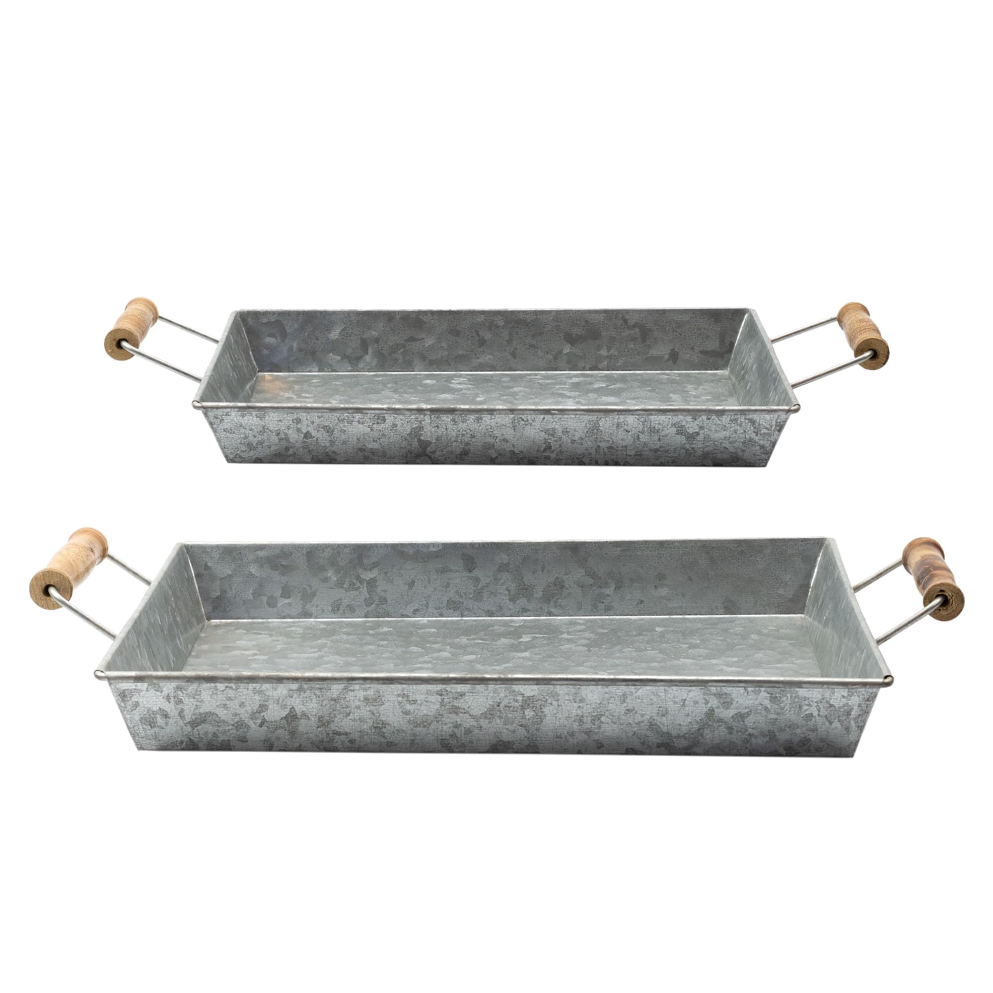 AuldHome Design Galvanized Farmhouse Trays (Set of 2, Small & Medium); Farmhouse Decor Rectangular Trays w/Handles