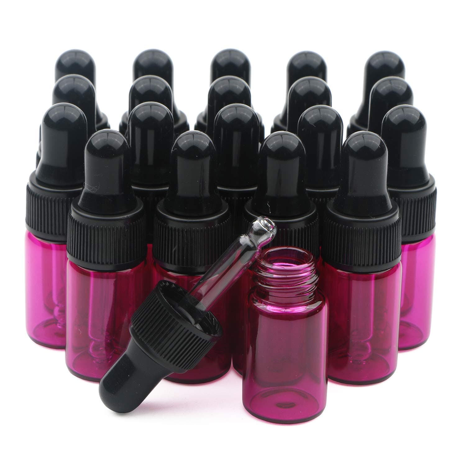 3ml Rose Red Glass Essential Oil Dropper Bottles with Clear Pipettes Dropper Rose Red Eye Drops Vials with Black Screw Cap Perfume Beauty Fragrance Cosmetic Bottles 20 Pack