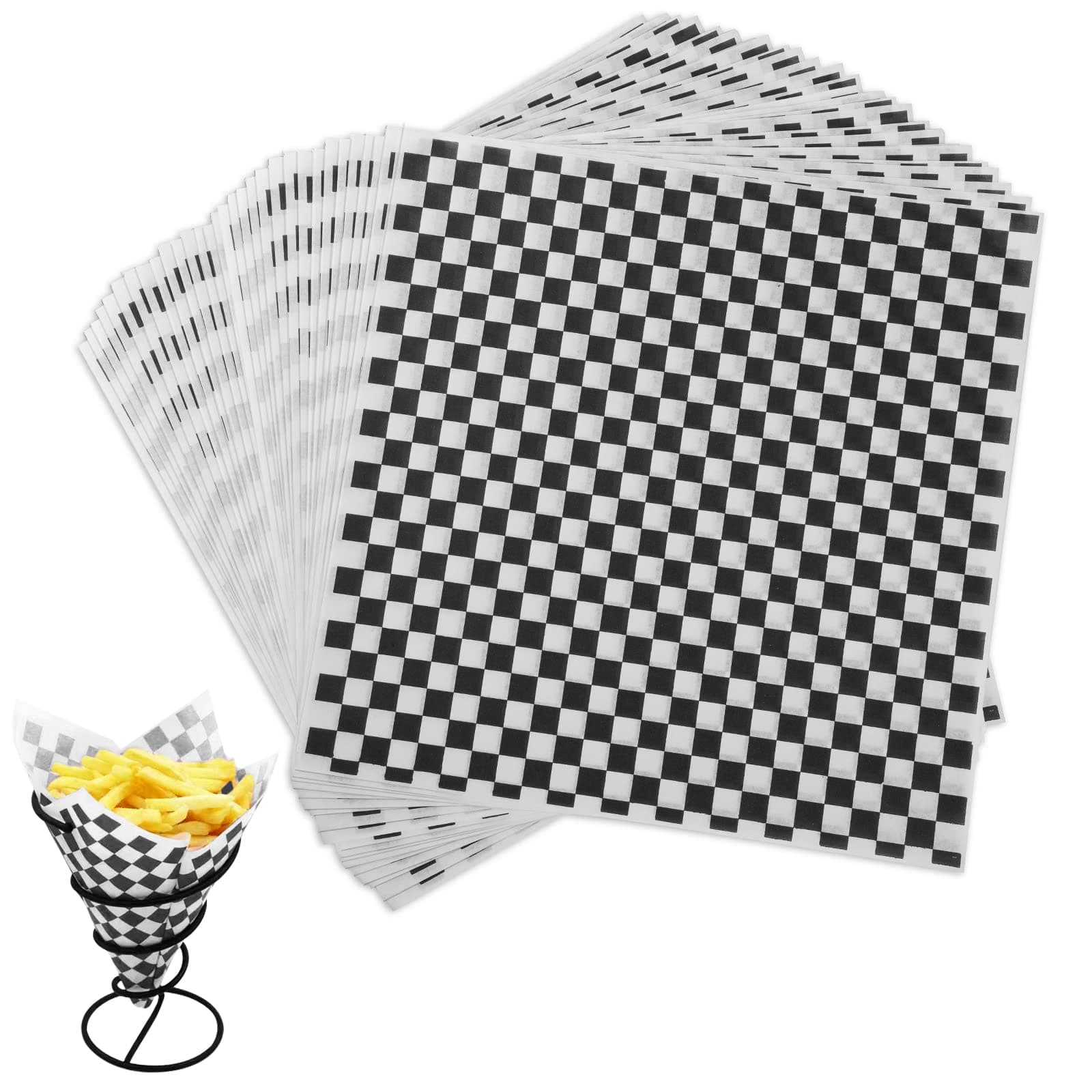 Waxed Deli Paper Sheets 12 * 12 Inch, 100 Pcs Food Basket Liners for Sandwiches, Burgers, Checkered Deli Wrap Wax Paper Sheets Black