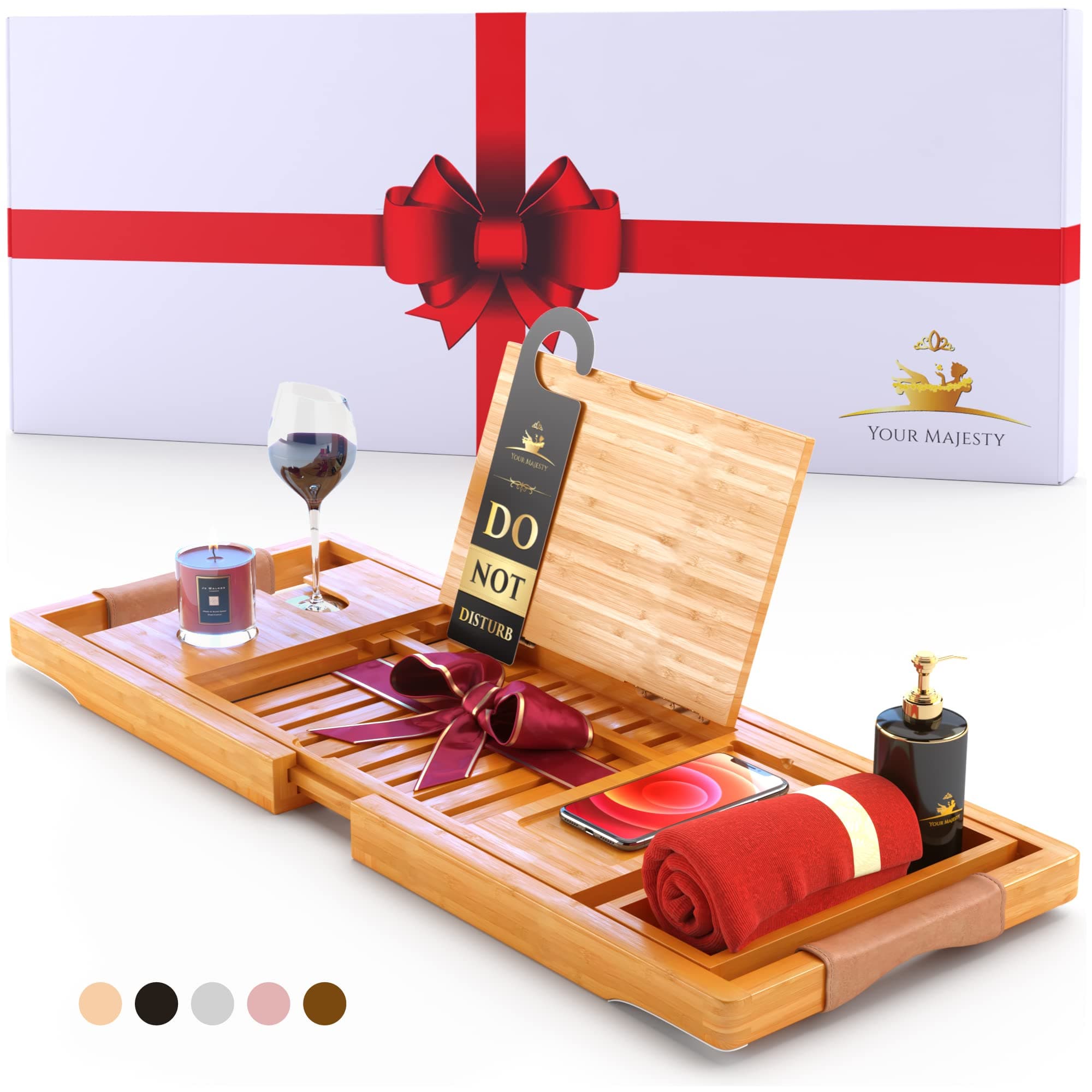 Your Majesty Luxury Bathtub Tray Bathtub Caddy Tray Bath Caddy Bath Table with Leather Handles
