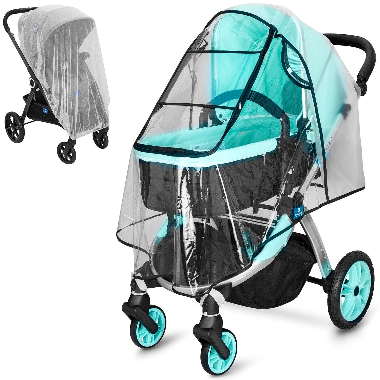 Stroller Rain Cover & Stroller Mosquito Net,Universal Travel Weather Shield,Waterproof,Windproof,Breathable,Rain Cover for Stroller,Clear(2-Piece Set)