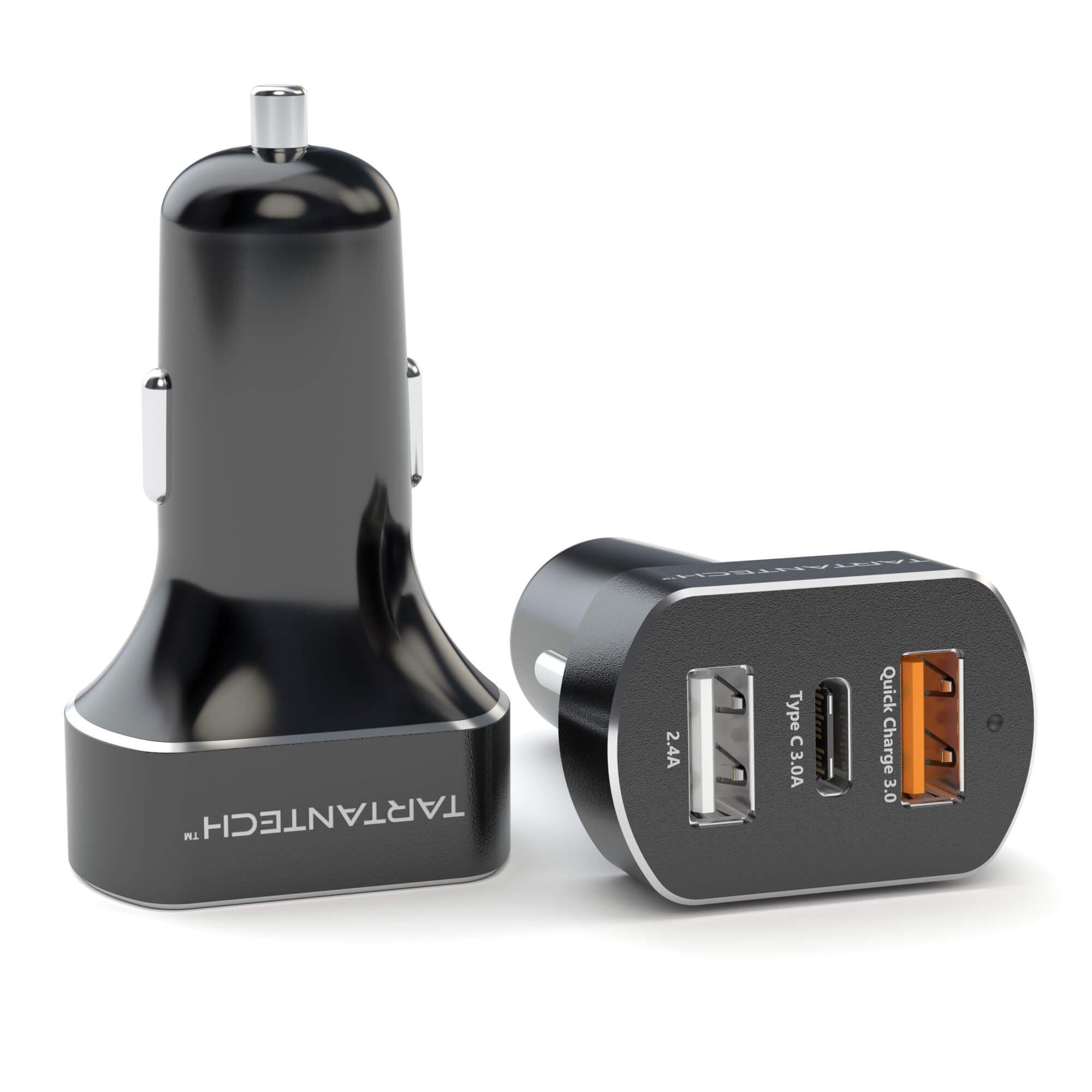 TartanTech Quick Charge 3.0 USB Car Charger with USB-C, Qualcomm and Smart IC Technology for safely fast charging [4X Faster] Apple iPhone 7 / 6s / 6 / Plus, iPad Air 2 / Mini 3 / Pro, Samsung Galaxy S7 /S6 / Edge / Note 5, Nexus, HTC, Motorola, LG, Power Bank, Tablet and More