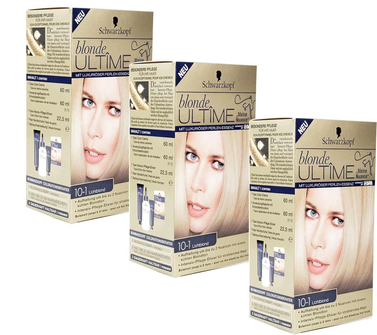3 x Schwarzkopf Blonde Ultîme no. 10-1 Light Blonde With Luxurious Pearl Essence