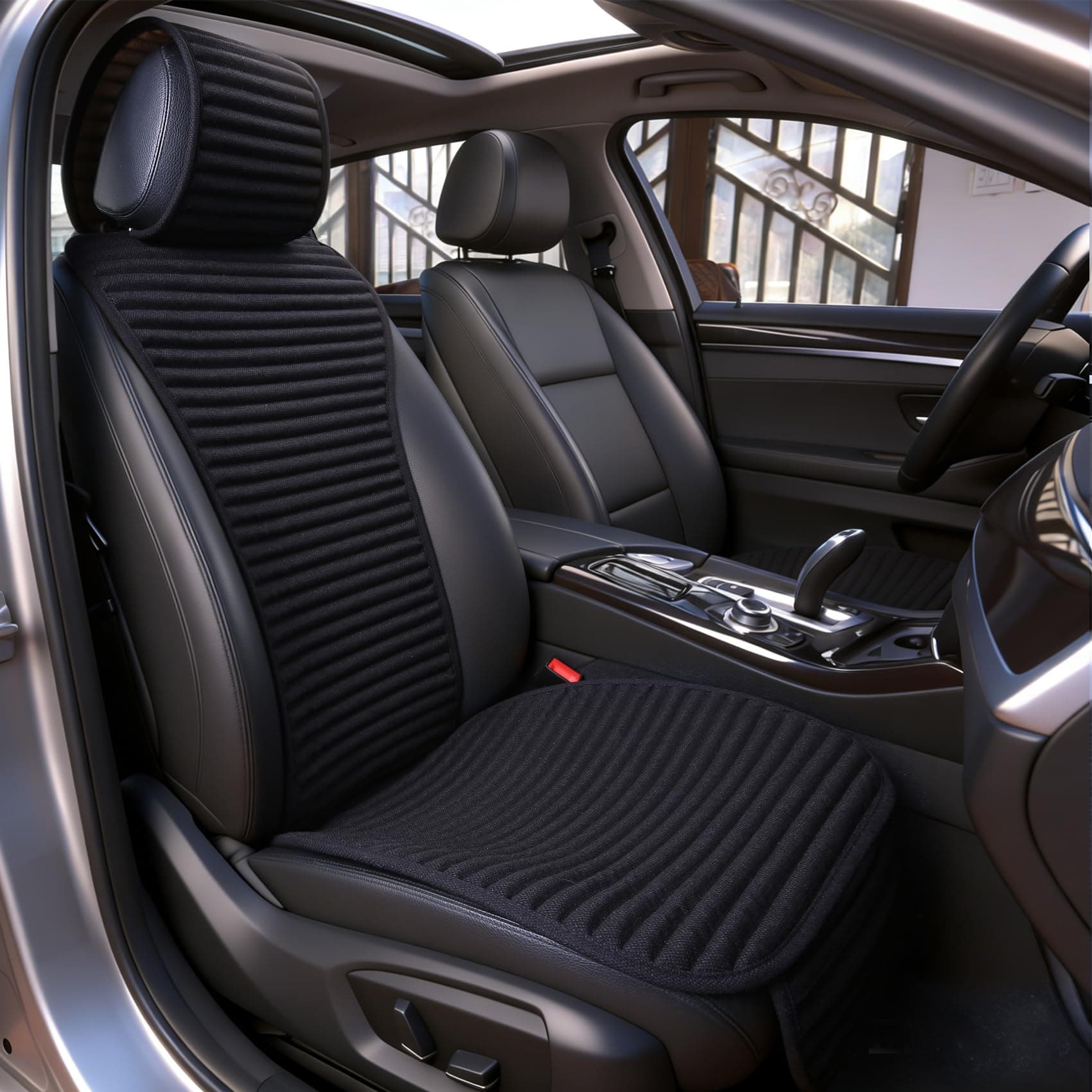 Suninbox Car Seat Covers,Cloth Cars Seat Covers,Universal Fabric Car Seat Covers,Front Seats Only Air Bag Compatible,Cooling Car Seat Protector,Buckwheat Hull Breathable Comfortable Ventilated,Black