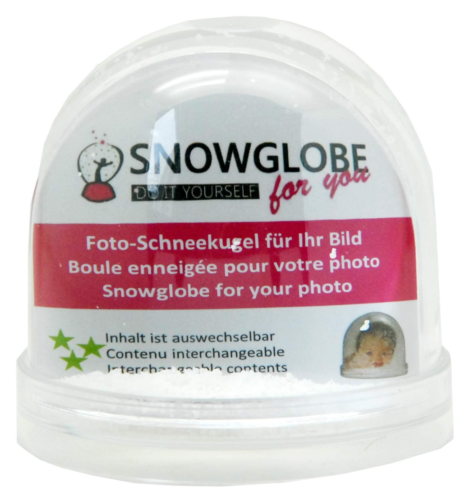 Snowglobe for You - 50000 Photo Snow Globe Large with Image and Transparent Base - Contents: Snow - 9 cm.