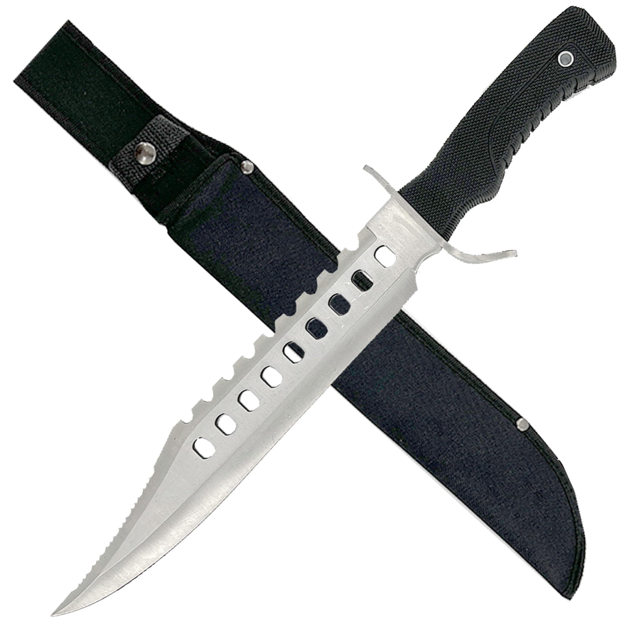 - Survivors Sawback Knife Collection – 17" Bowie & Hunting Fixed Blades with Nylon Sheath for Outdoor Survival (Silver)