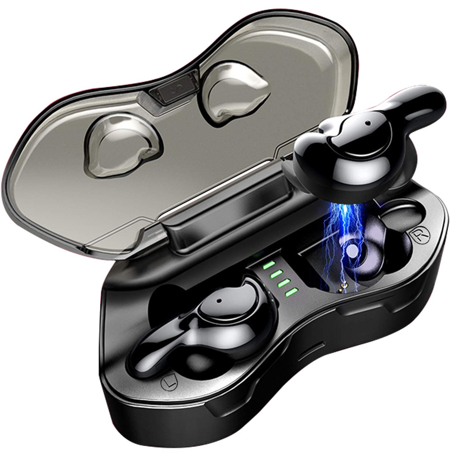 Wordcam Bluetooth 5.0 Wireless Earbuds with UV Cleaning Charging Case IPX6 Waterproof TWS Stereo Headphones in-Ear Built-in Mic Headset Premium Sound with Deep Bass for Sport Black