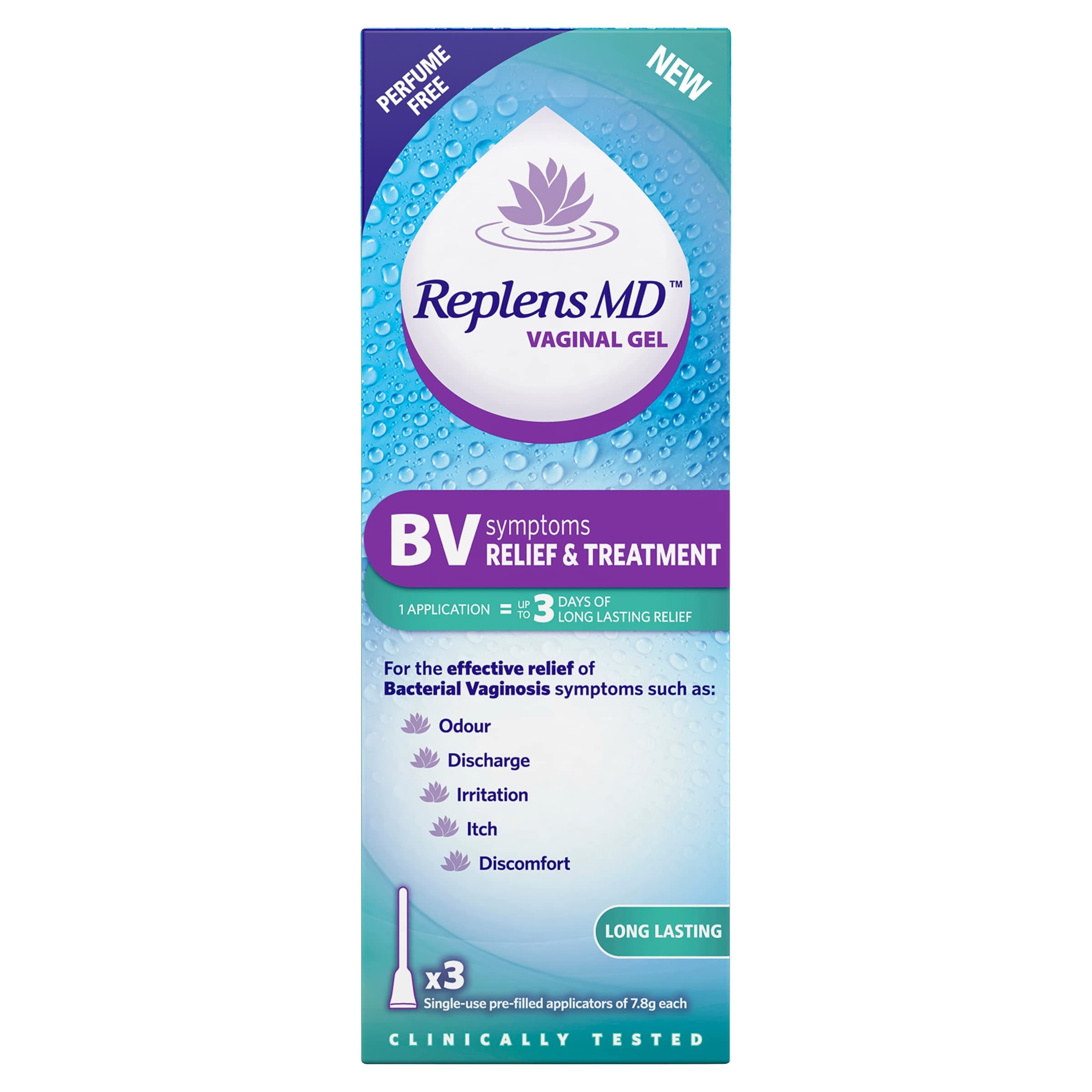 BV Symptoms Relief & Treatment Vaginal Gel - x3 Single use applicators, White, 3 Count (Pack of 1)