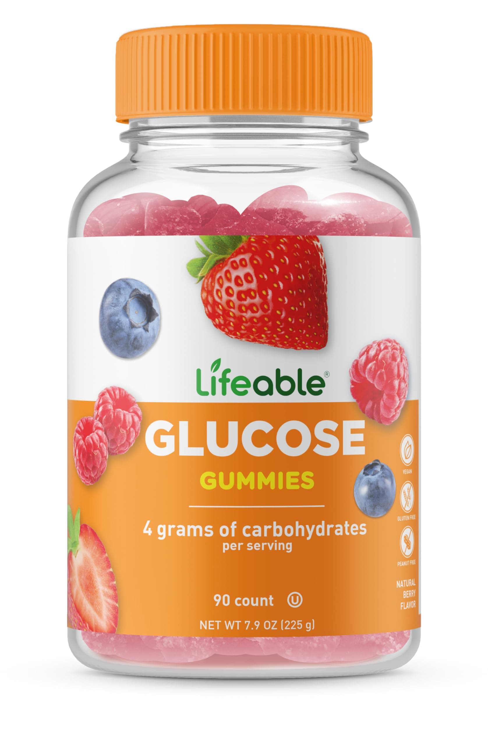 Glucose Gummies - Great Tasting Natural Flavor Gummy - Gluten Free GMO-Free Chewable - for Adults and Kids - 90 Gummies